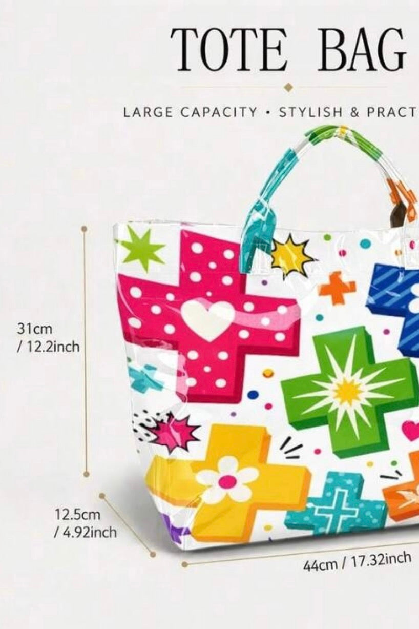 Cartoon Contrast Cross Tote Bag – Large Transparent PVC Waterproof