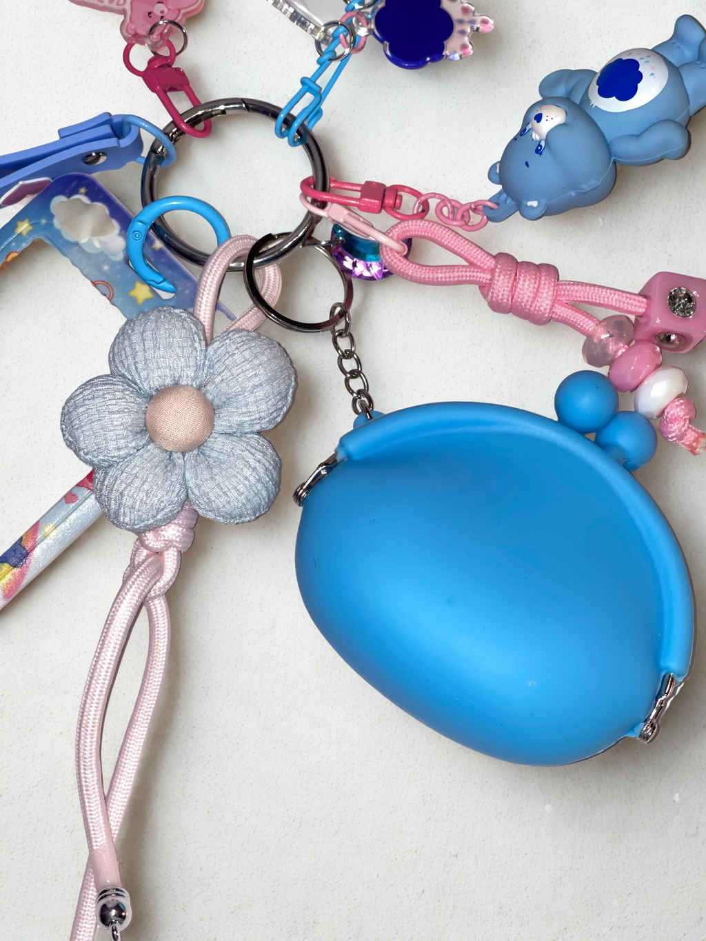 Care Bears Handmade Bag Charm - Miniature Bear Purse Charm with Ribbon & ID Holder, Handbag Accessory
