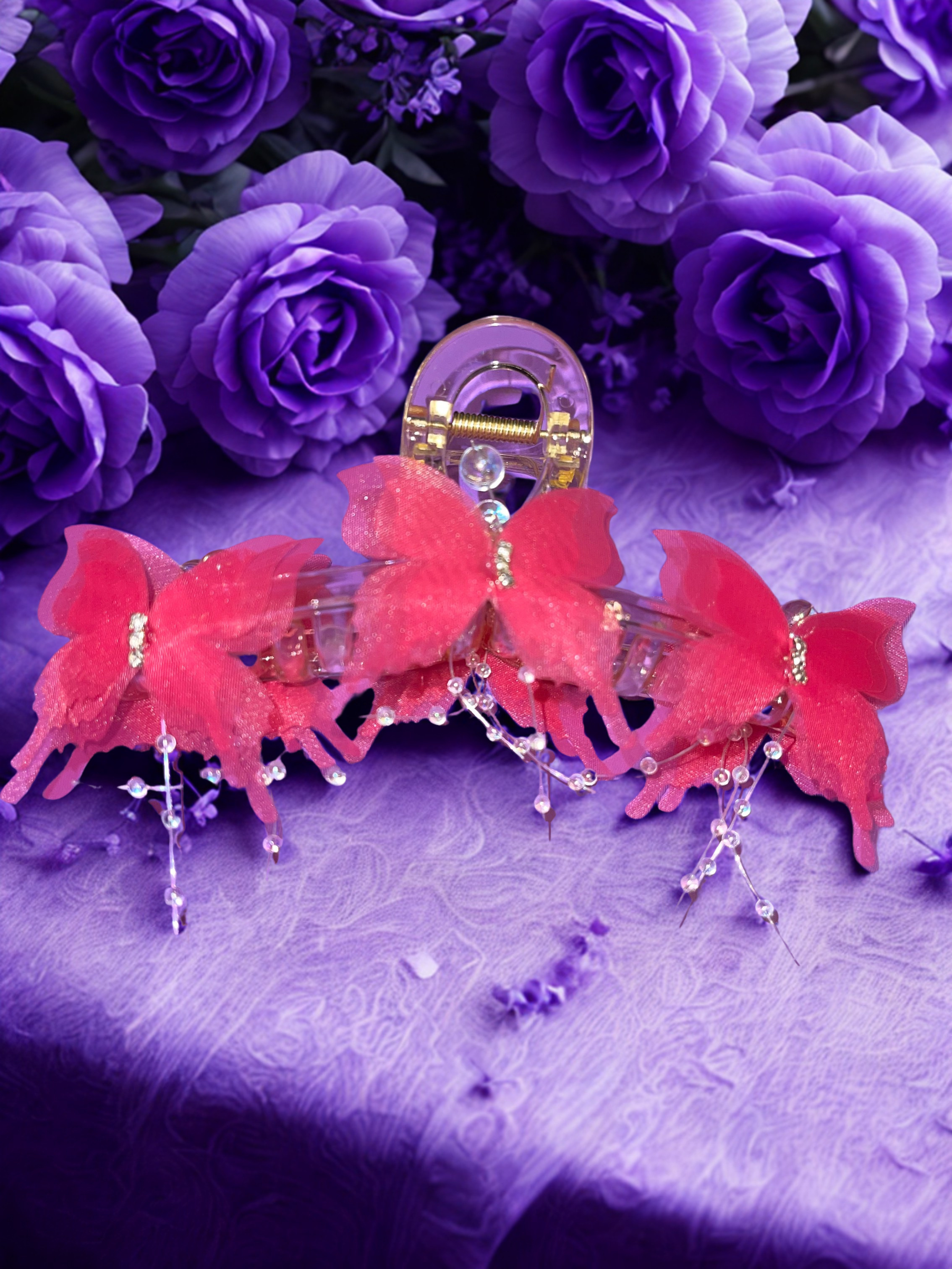 Mesh Beaded Oversized Butterfly Hair Claw