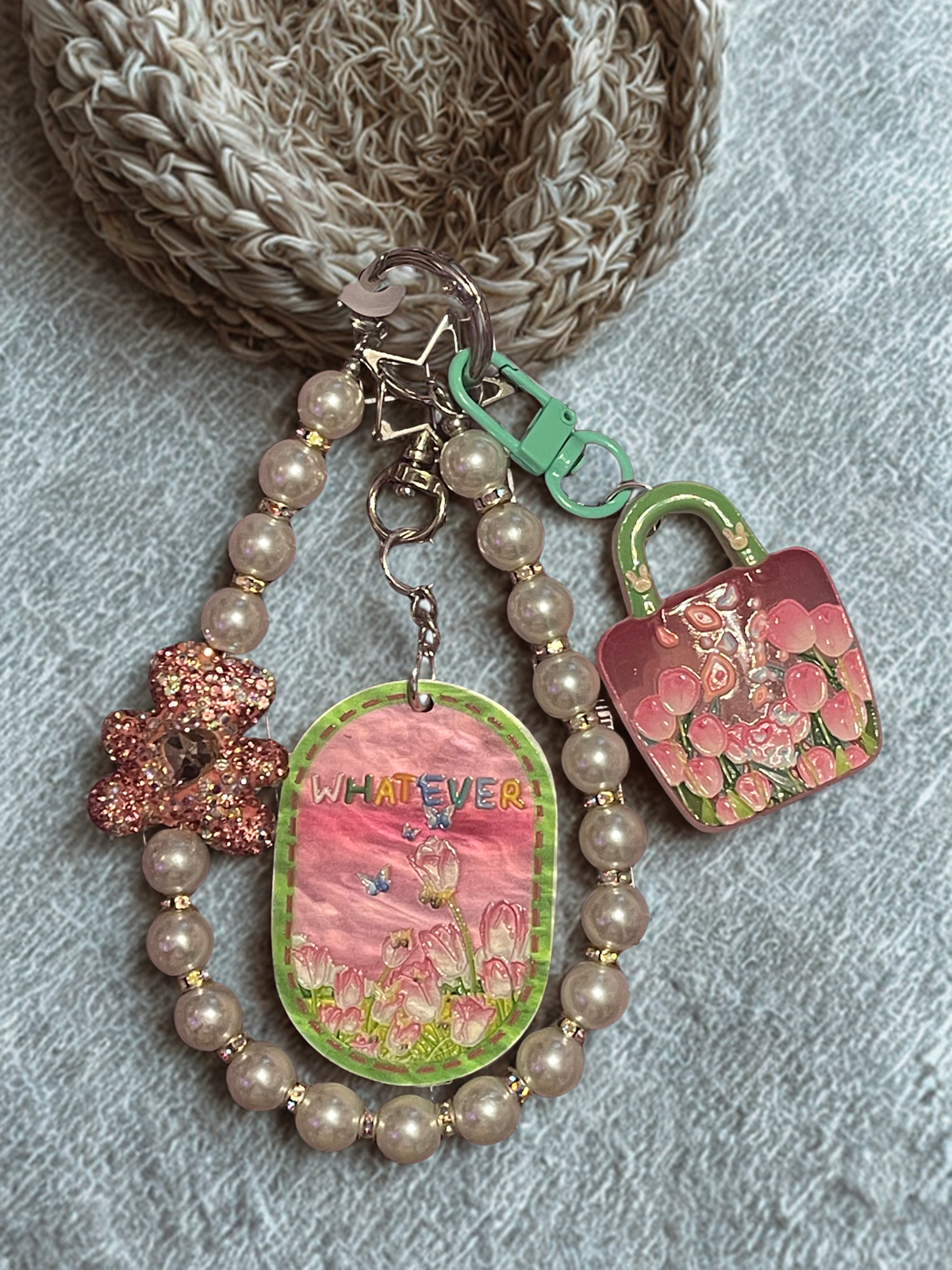 Teddy Bear Phone Charm – Pearl Beaded Strap
