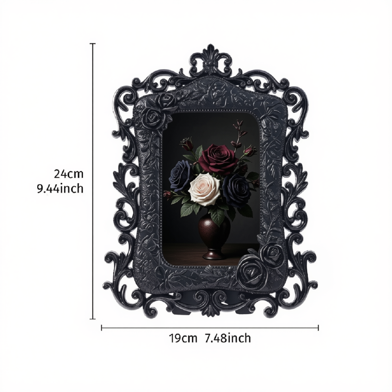Black Gothic Rose Relief Resin Photo Frame, 4x6