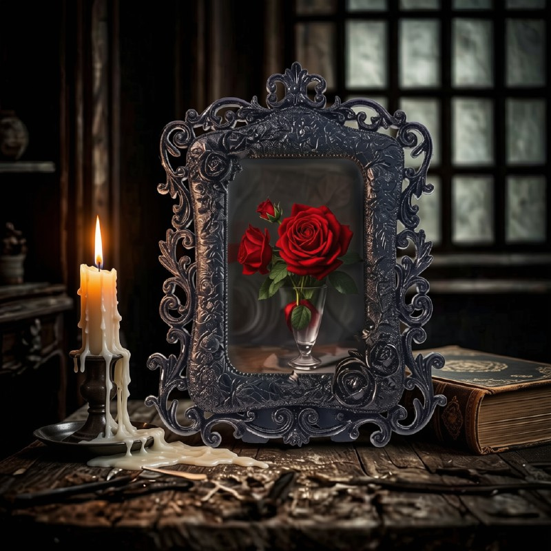 Black Gothic Rose Relief Resin Photo Frame, 4x6
