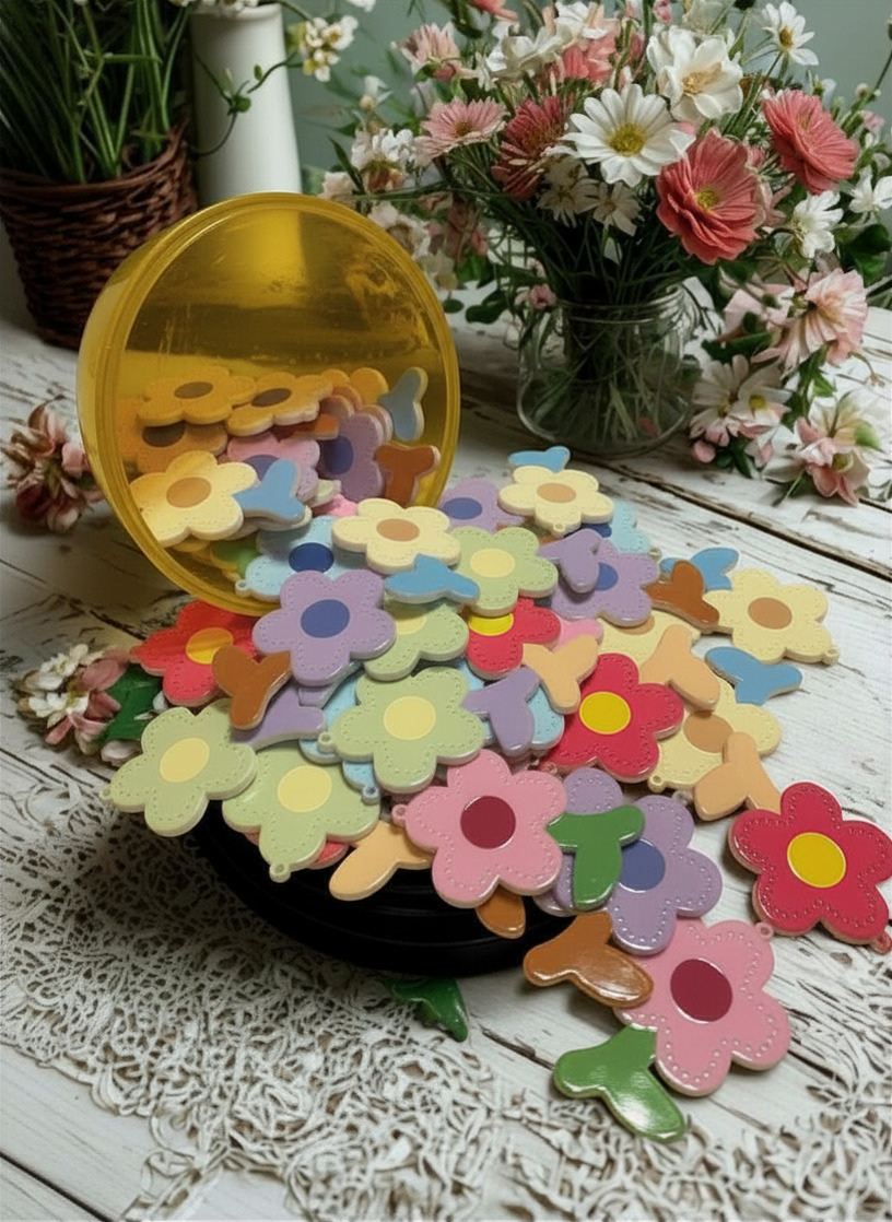 Large Stem Flower Bead Pendants – Ceramic & Glass, 2.5 Inch
