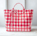 Red Plaid Gingham Tote Bag – Large PVC Travel & Shopping Bag with Bow Detail