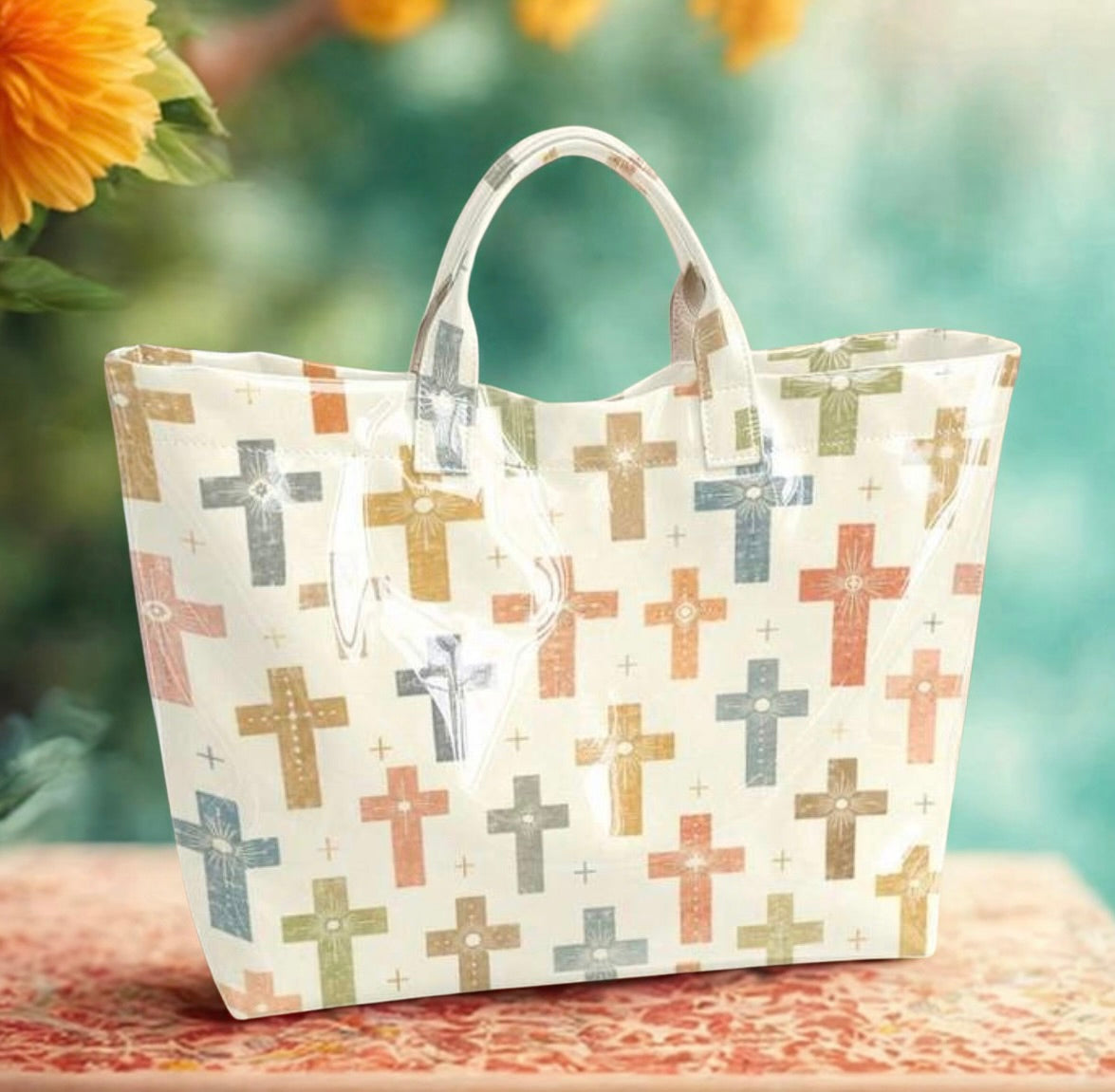 Retro Old Cross Tote Bag – Large Transparent PVC Waterproof