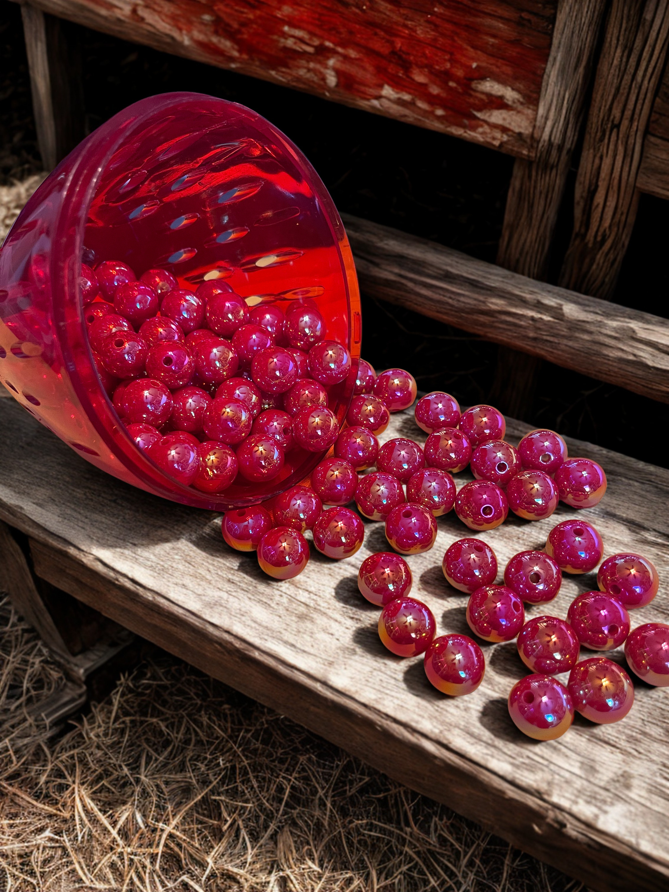 Iridescent Red Round Beads | AB Finish Acrylic Shimmer Beads