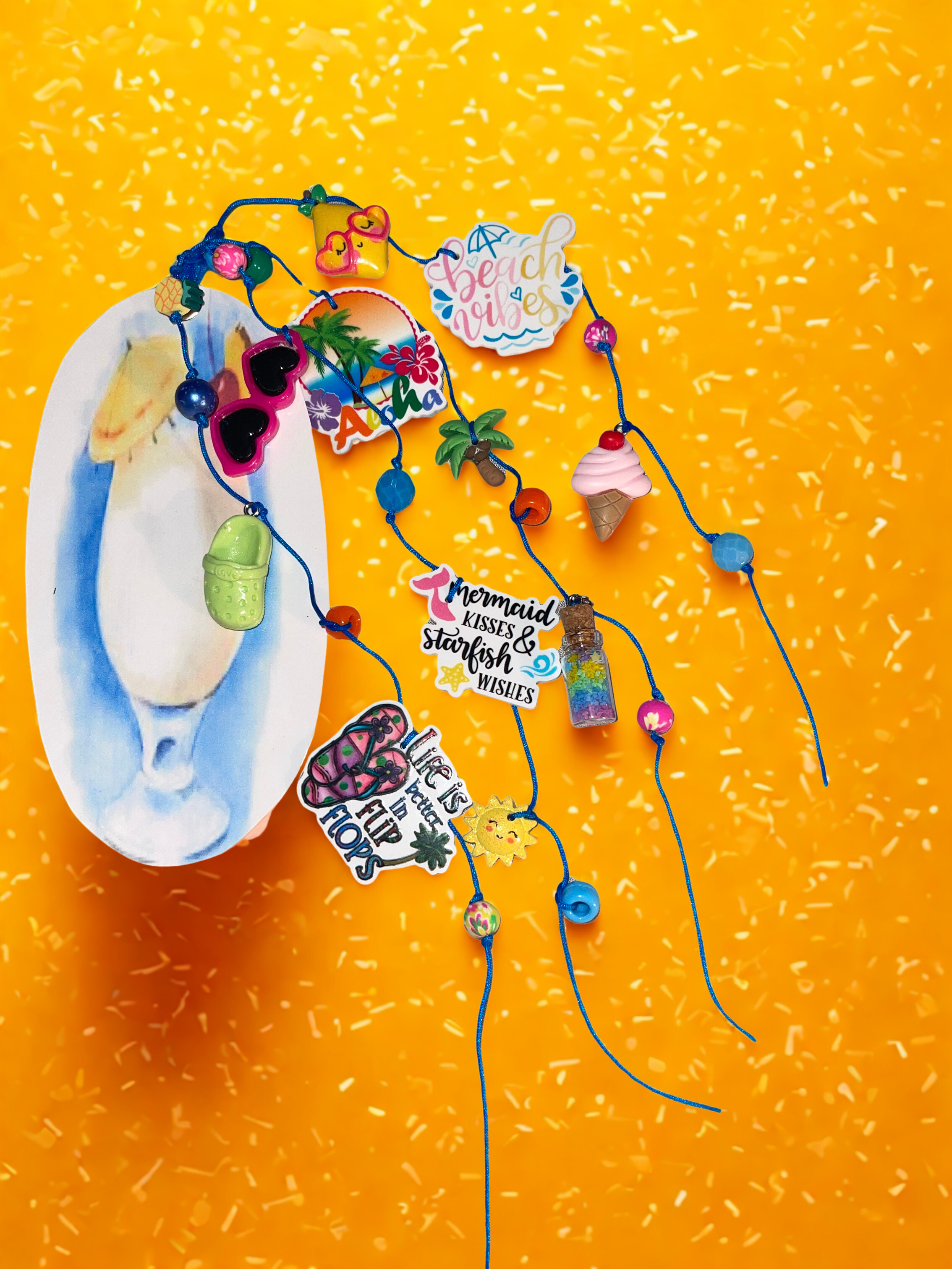 Beach Handmade Junk Journal Charm - Summer Beaded Bookmark Charm, Planner Accessory