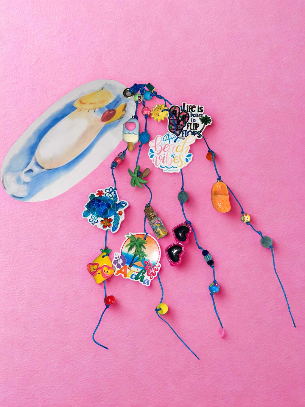 Beach Handmade Junk Journal Charm - Summer Beaded Bookmark Charm, Planner Accessory