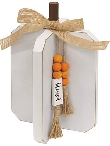 Blessed White Wooden Interlocking Pumpkin