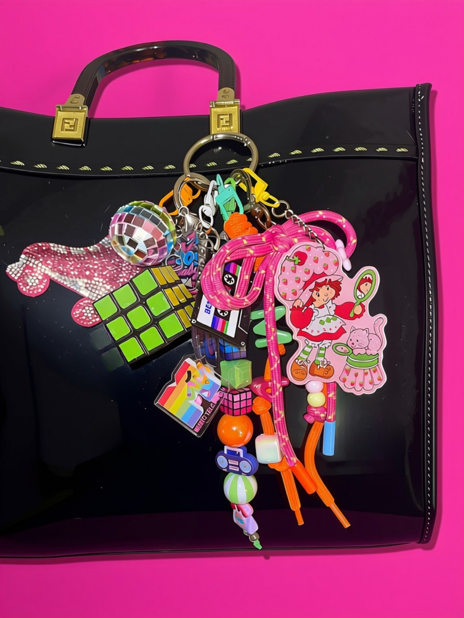 80s bag charm - Skate-Brite variant with Rainbow Girl character and roller skate charm