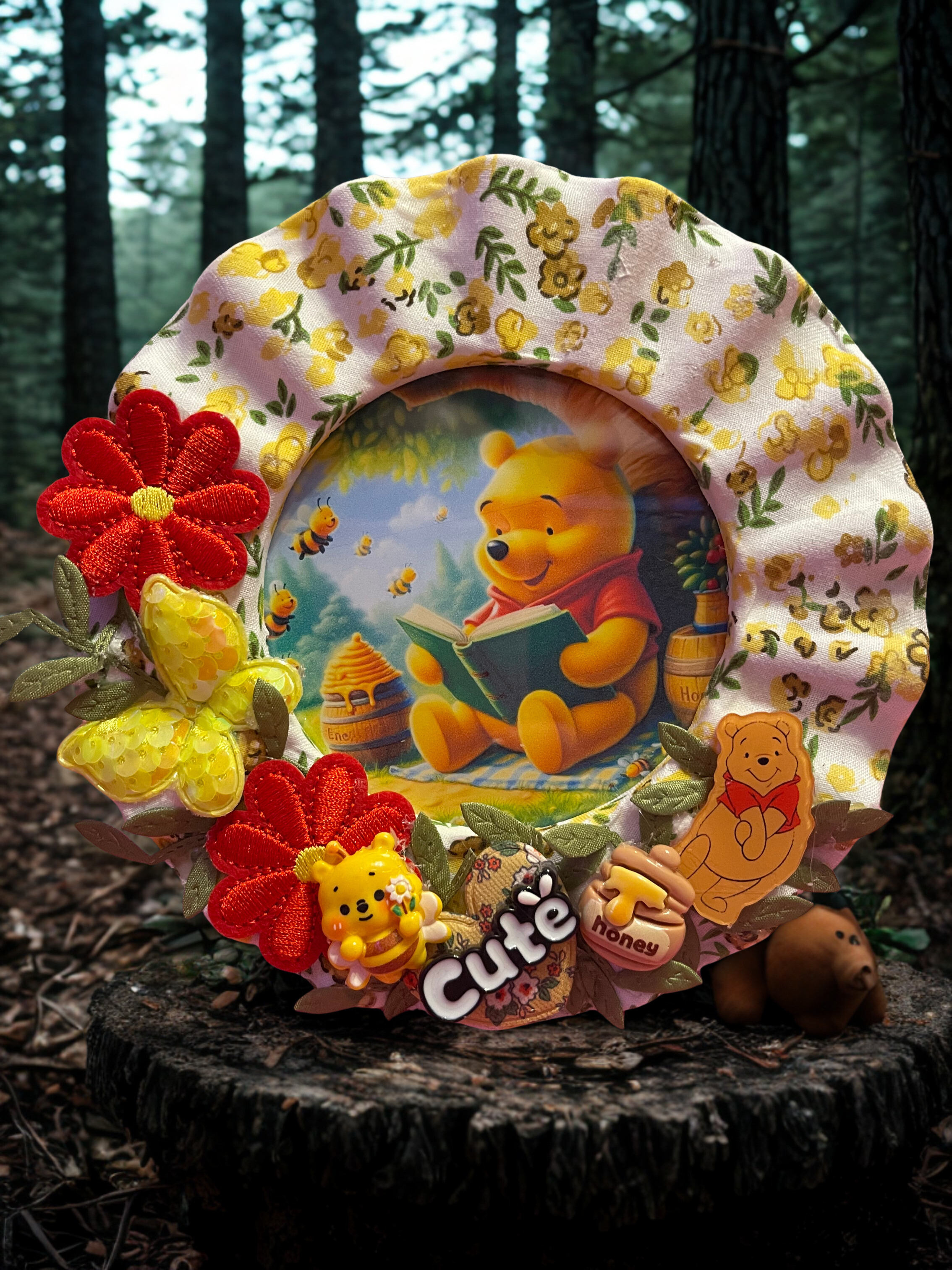 Embellished Character Photo Frame - Handmade Fabric & Bead Decorated Frame in Strawberry Shortcake, Raggedy Ann & Pooh, Unique Gift