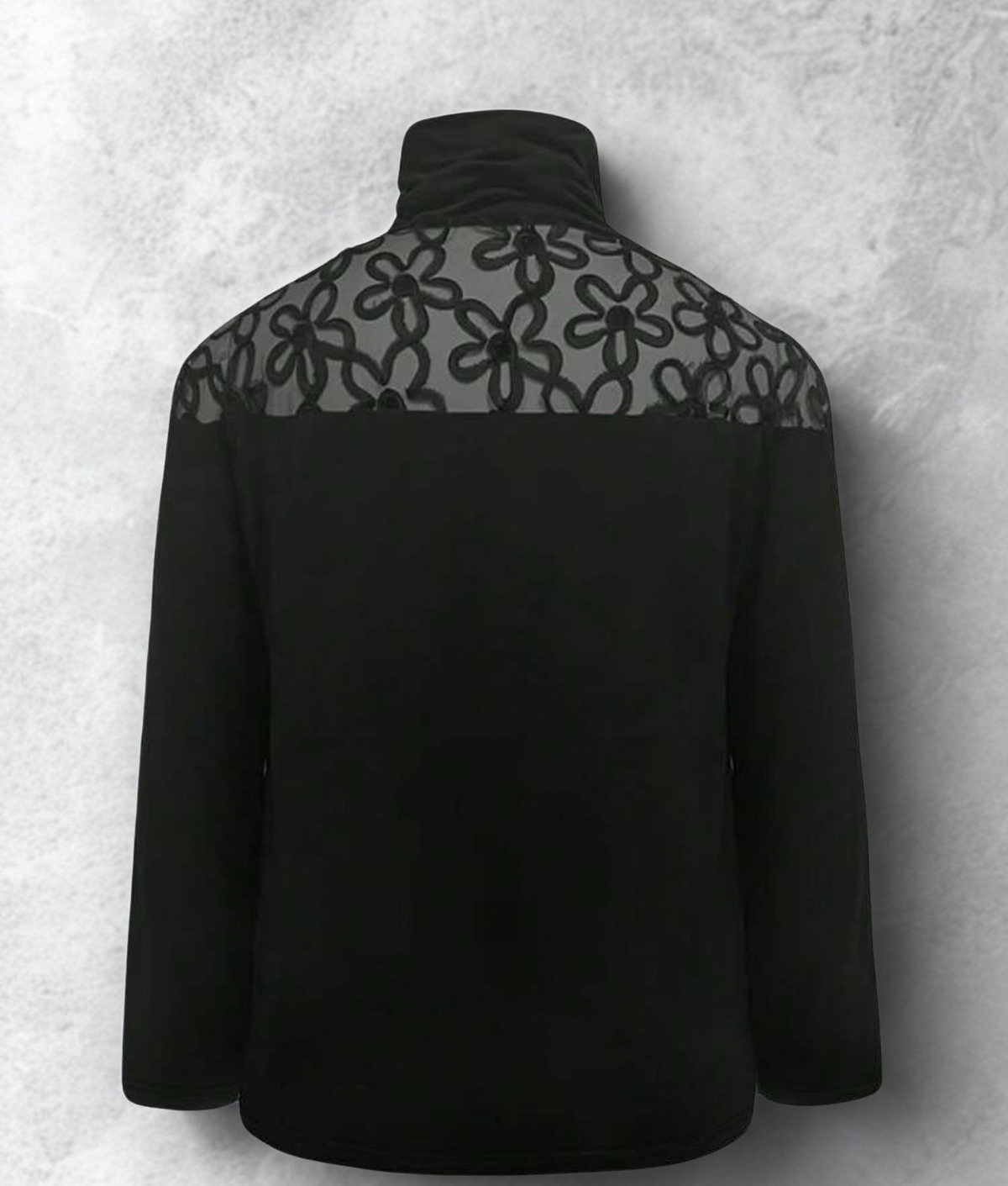 Black Floral Mesh Yoke Mock-Neck Top