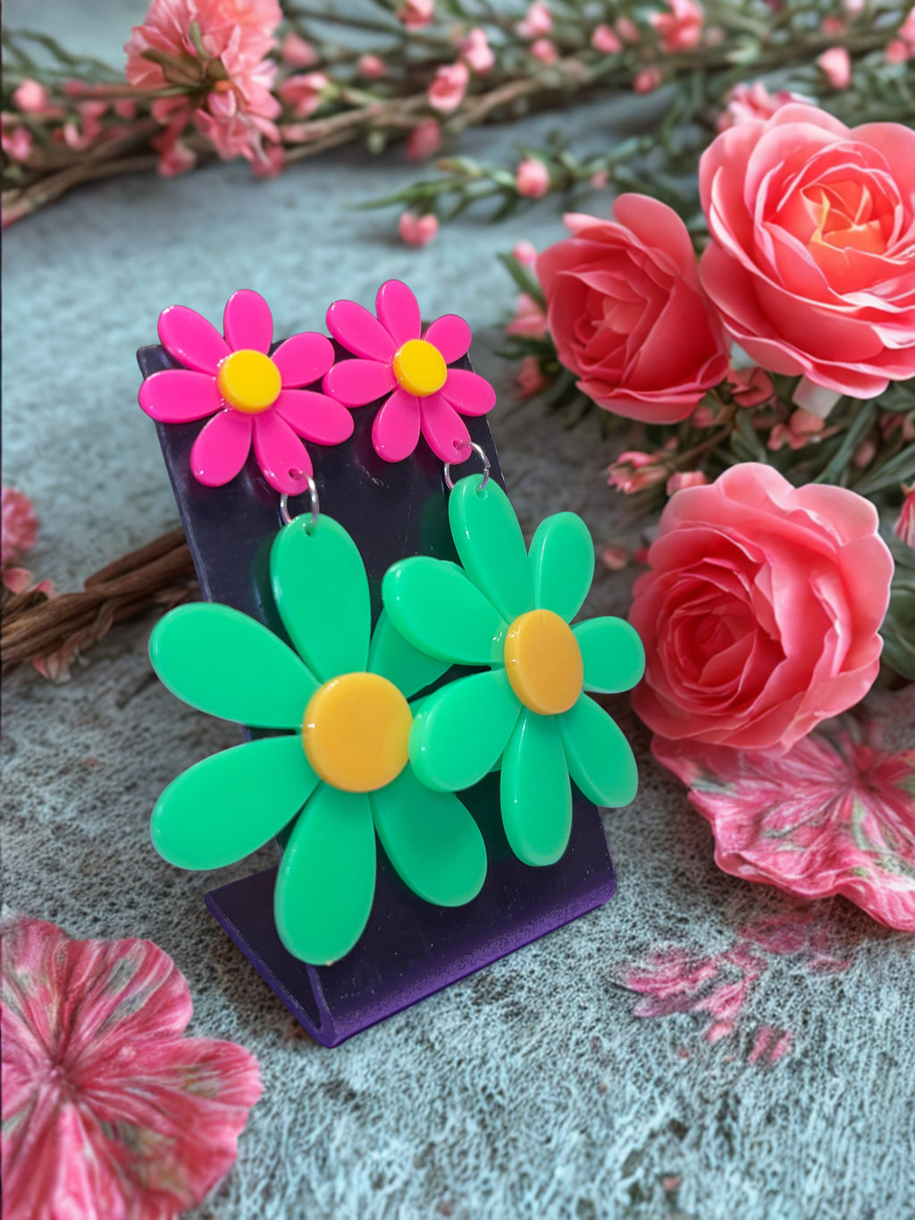 Neon Boho Daisy Earrings