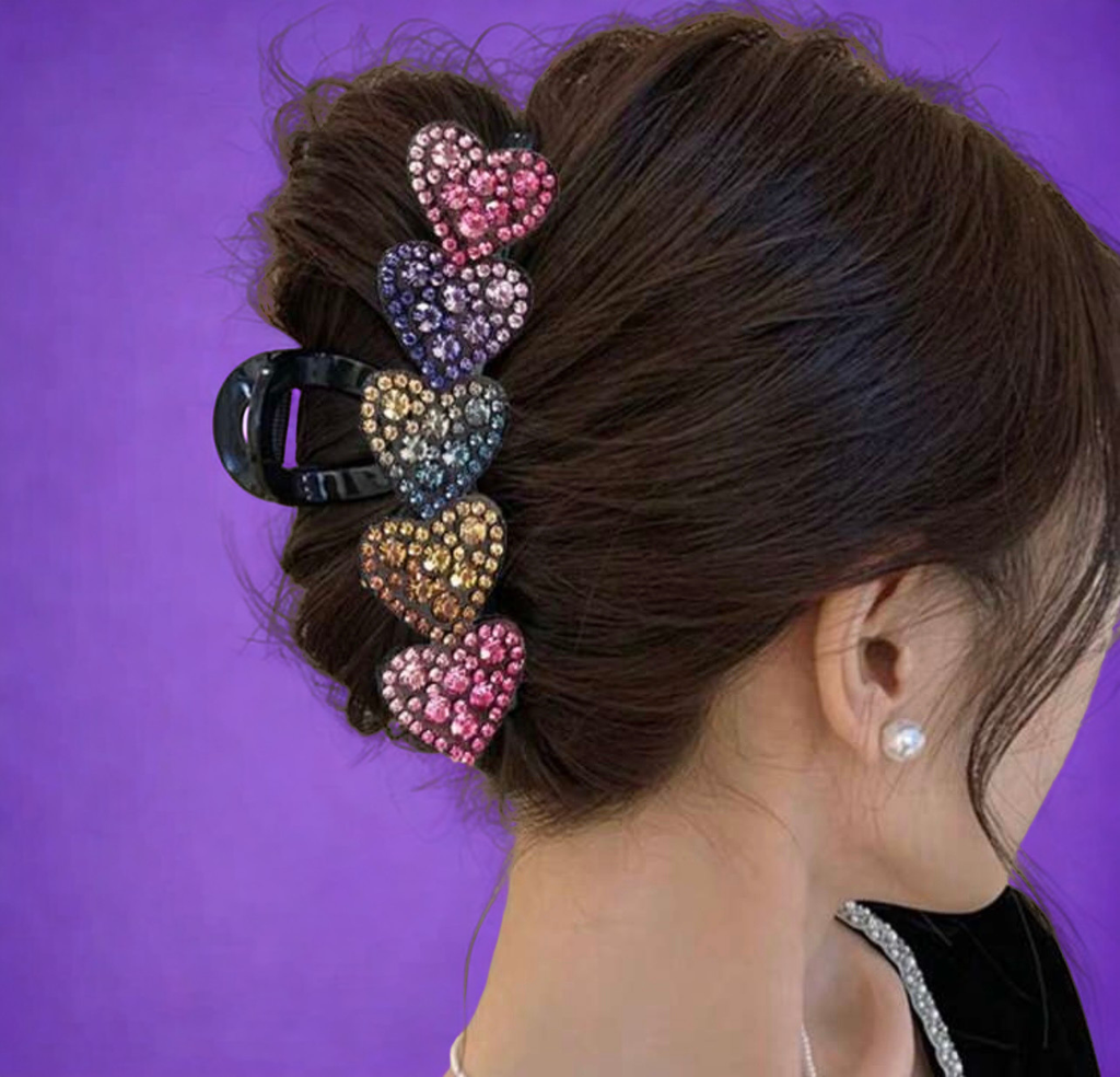 Colorful Crystal Heart Hair Clip