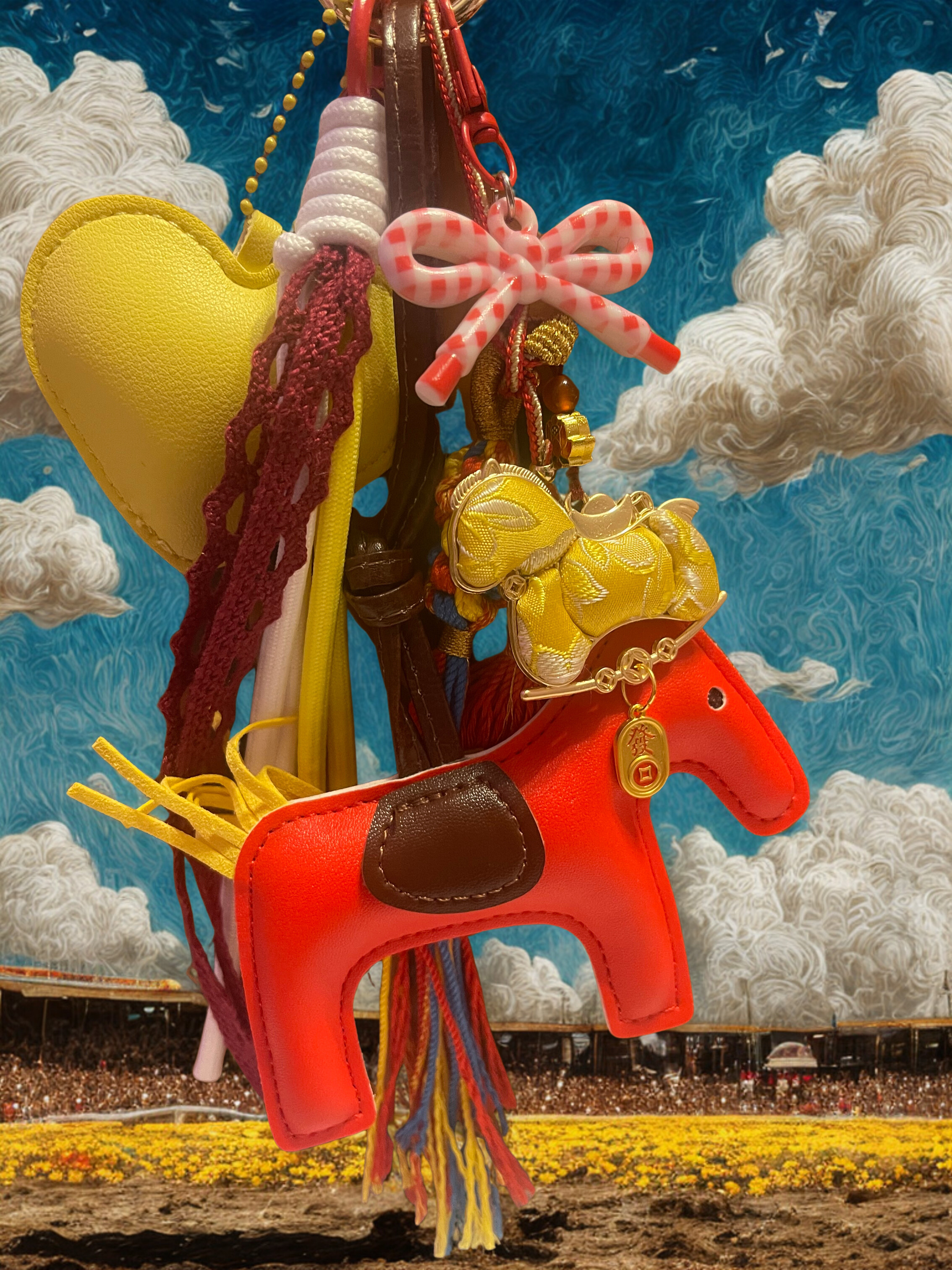 Horse Handmade Bag Charm - Faux Leather Horse Purse Charm with Ribbon & Charms, Handbag Accessory