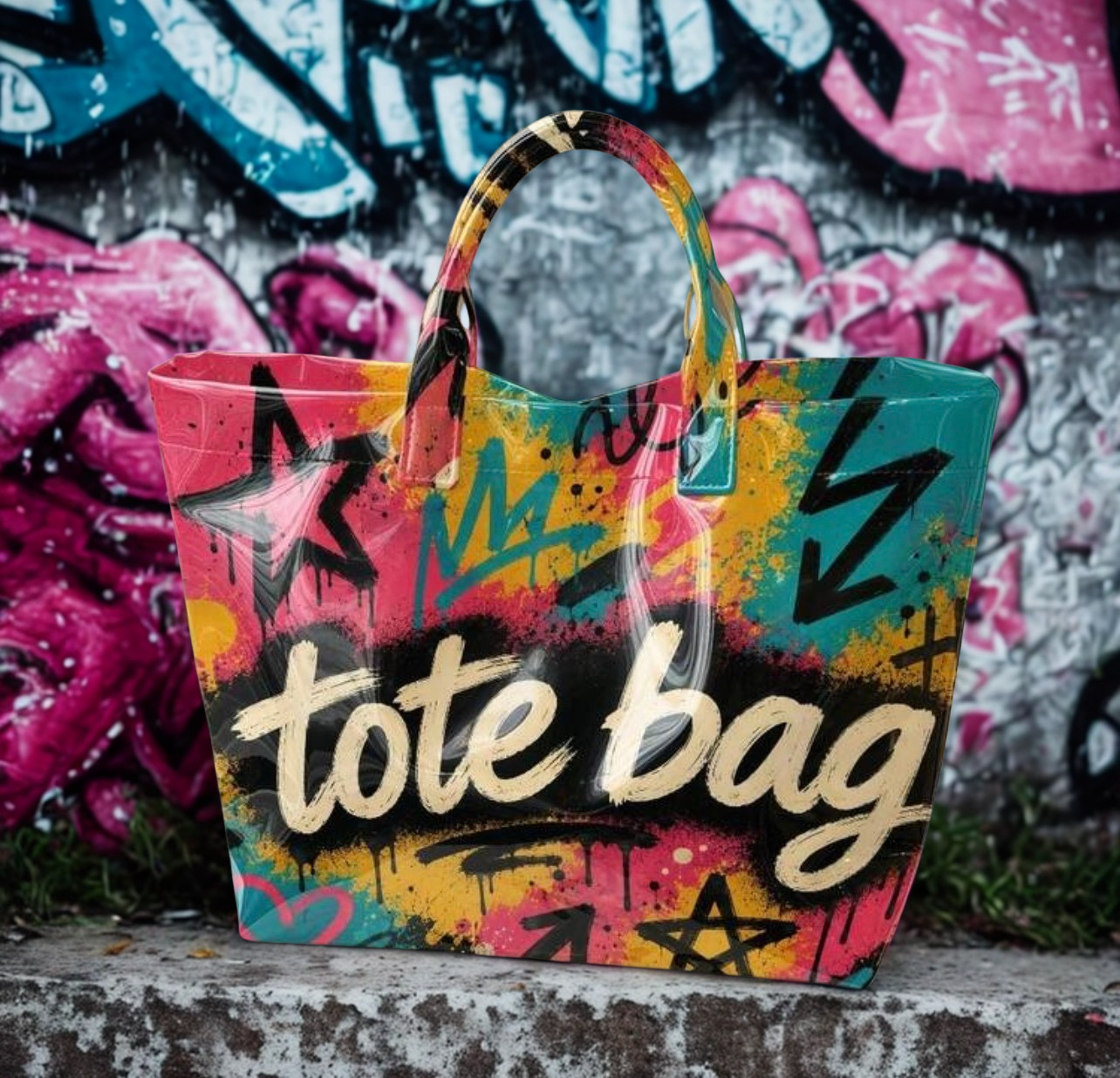 Street Graffiti Splash Ink Tote Bag – Large PVC Waterproof Shoulder Bag