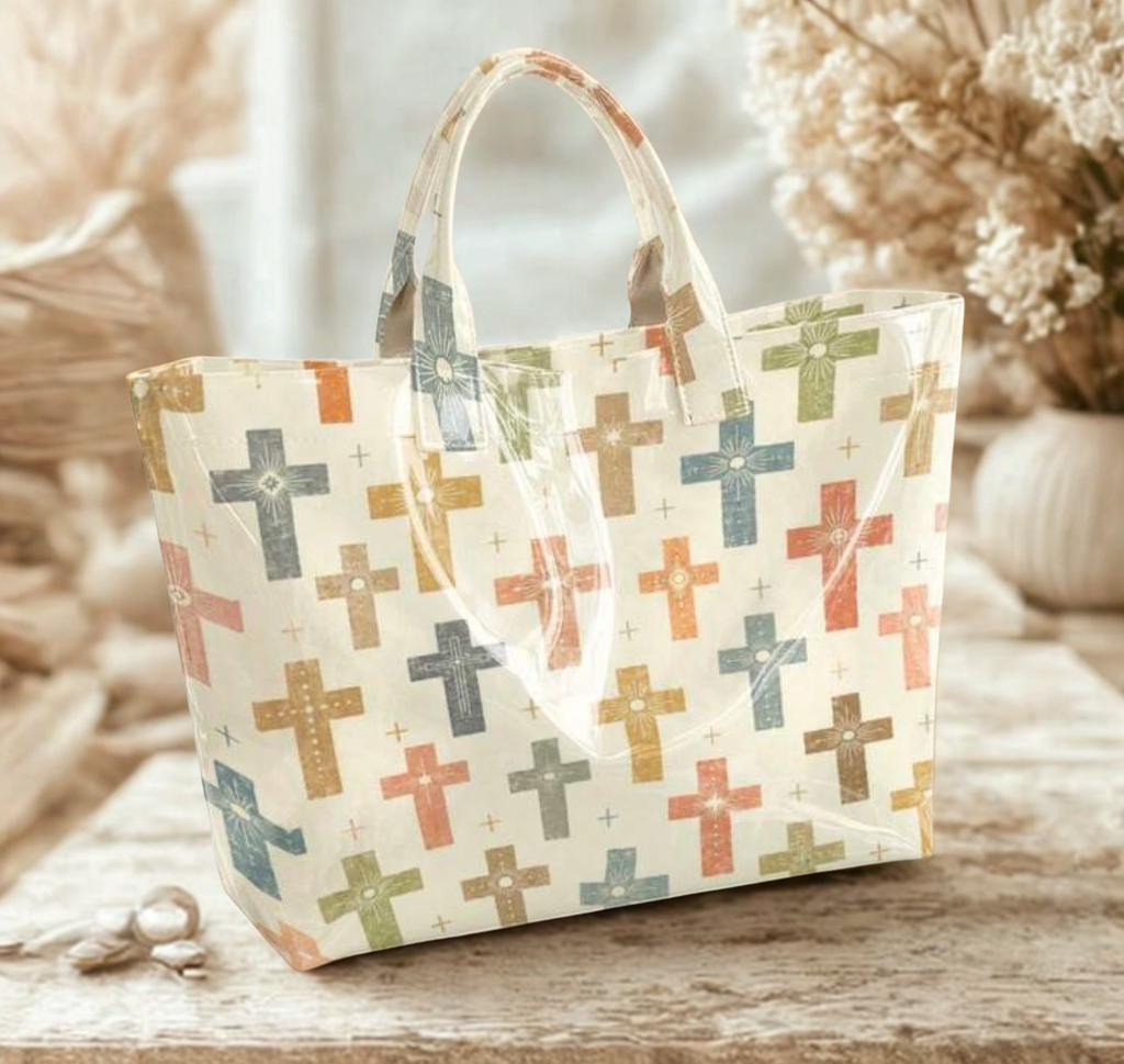 Retro Old Cross Tote Bag – Large Transparent PVC Waterproof