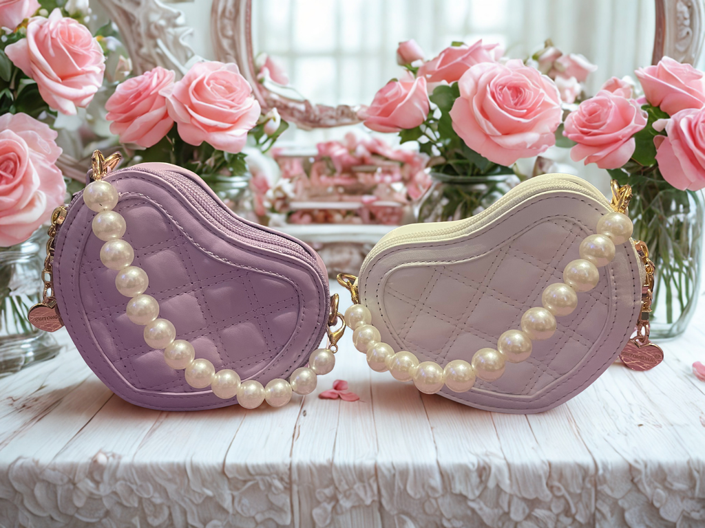 Mini Embroidered Heart Shaped Crossbody with Faux Pearl Handle - Selective Find