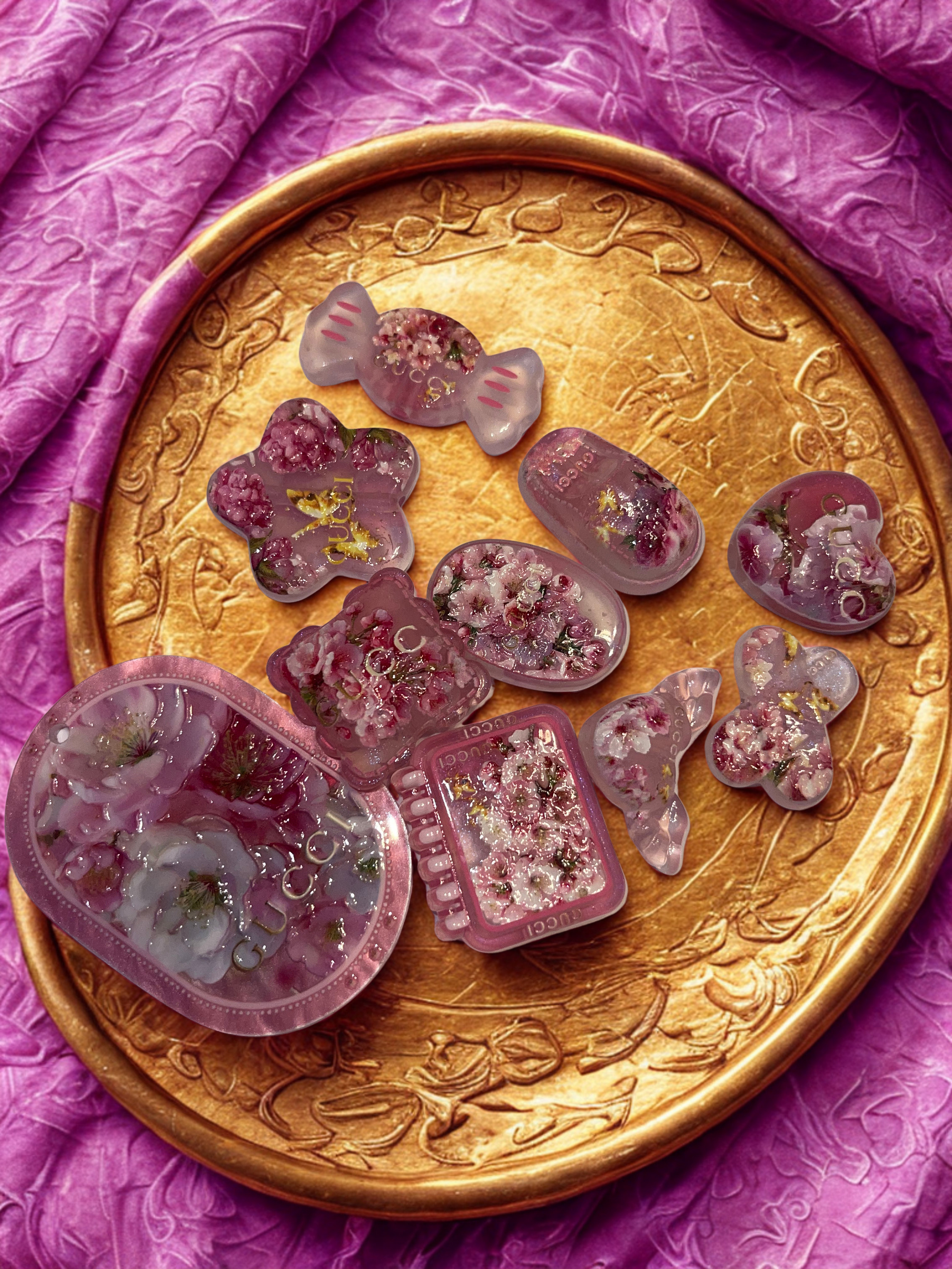 Designer GG Pink Floral Beads Acrylic/DIY