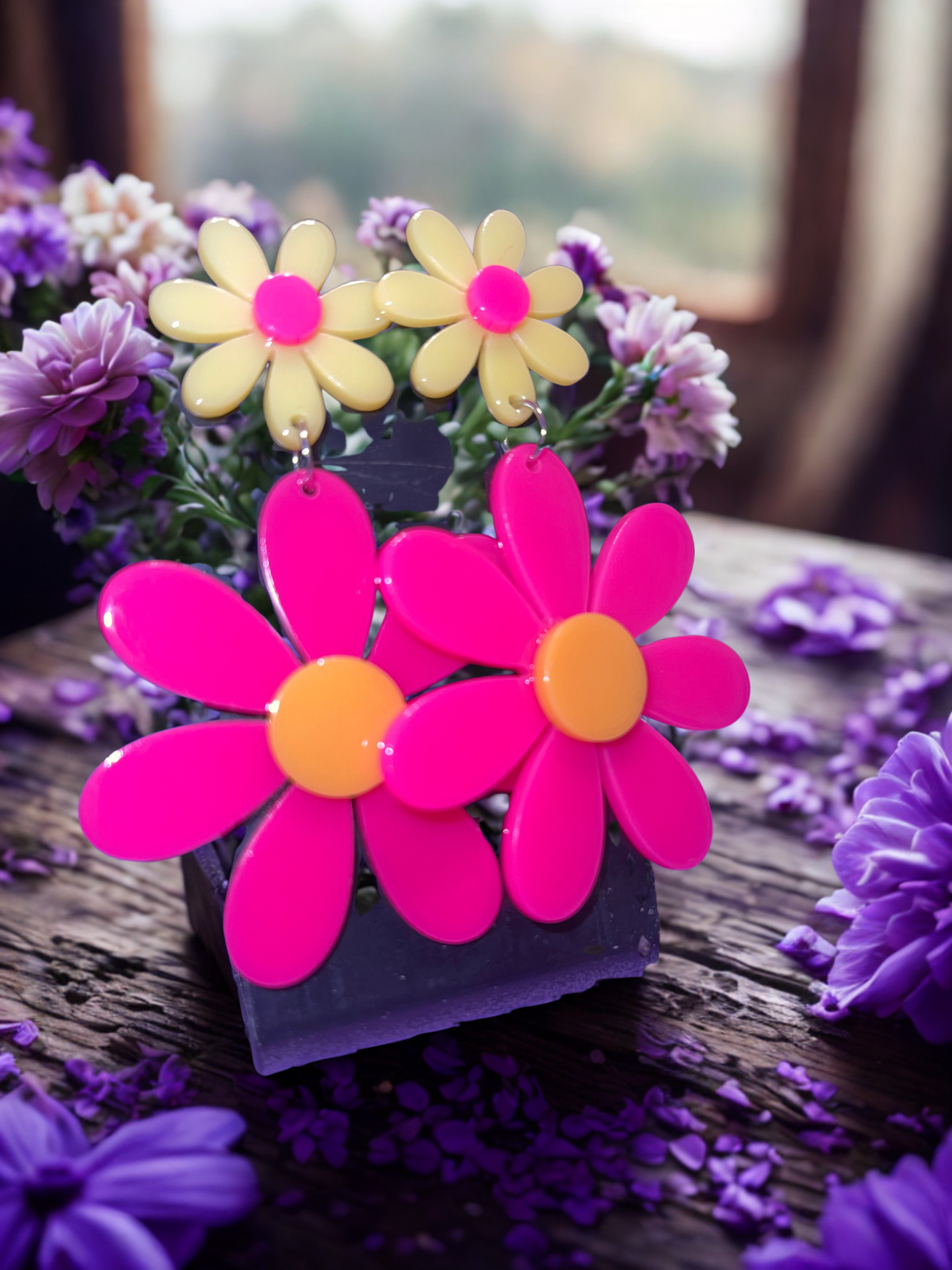 Neon Boho Daisy Earrings