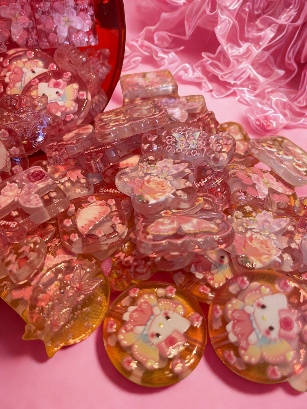 Kawaii Kitty Translucent Pink Acrylic Beads – Kawaii Beads for DIY Jewelry, Bracelets & Beadable Pens