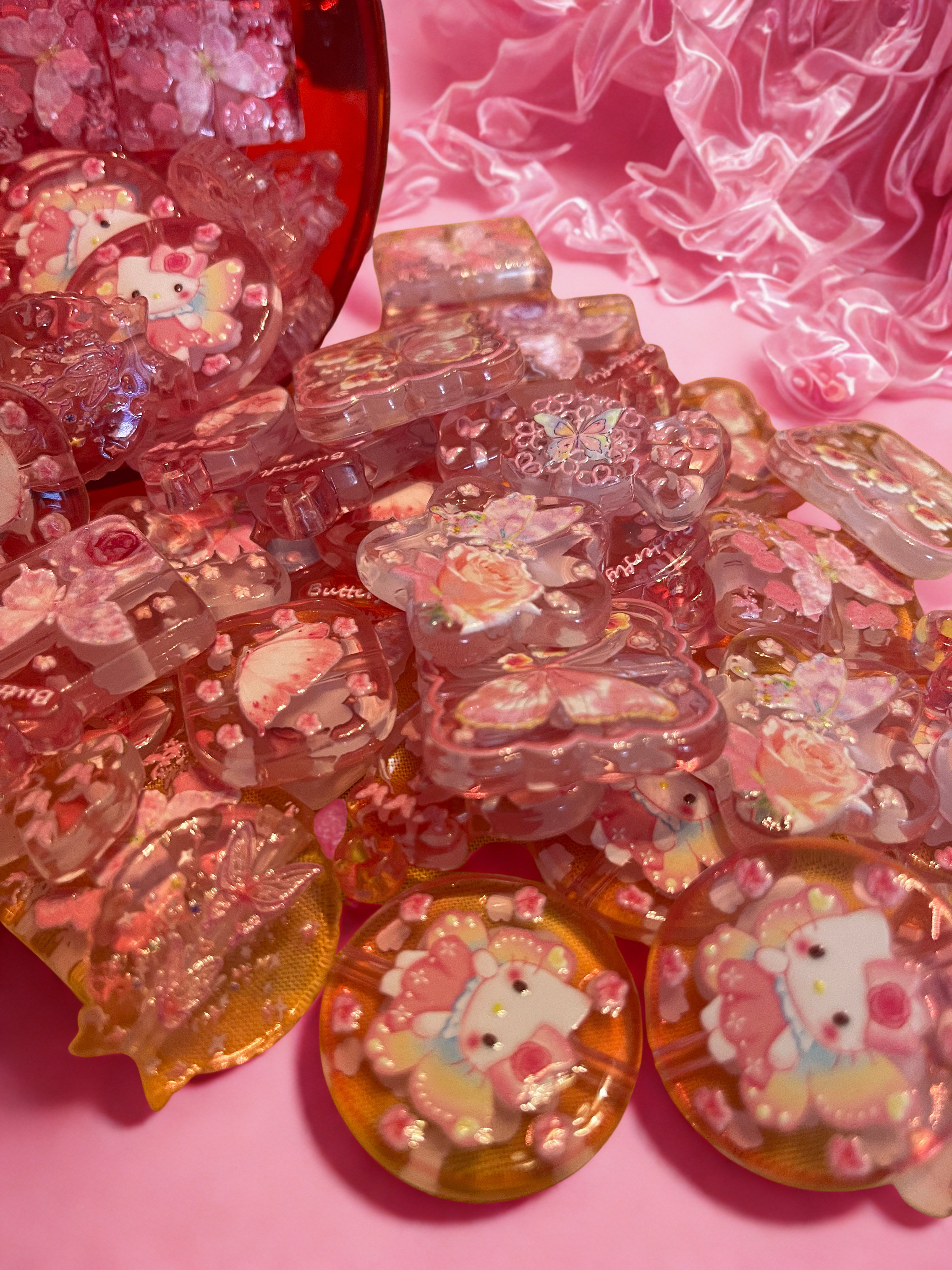 Kawaii Kitty Translucent Pink Acrylic Beads – Kawaii Beads for DIY Jewelry, Bracelets & Beadable Pens