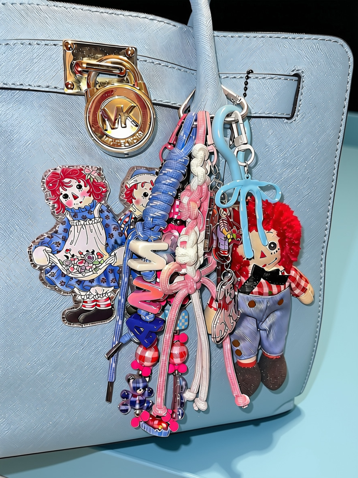Rag Doll Pink Loaded Bag Charm – Paracord Keychain with Blue Bear & Arthur Dog Accents