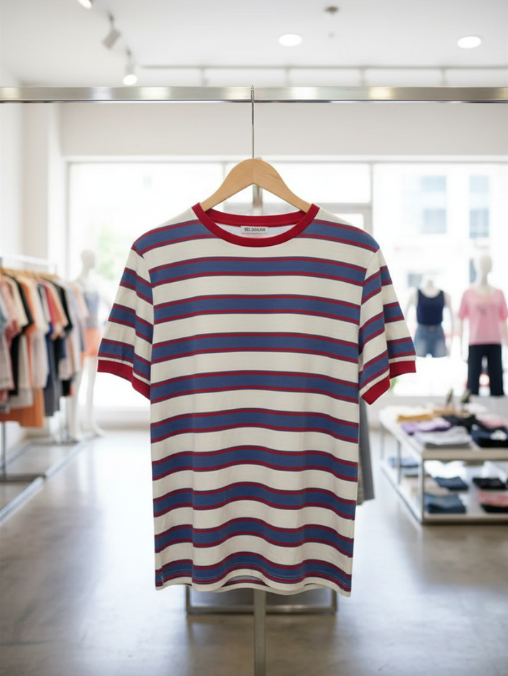 Short Sleeve Colorblock Crewneck Relaxed Stripe Top