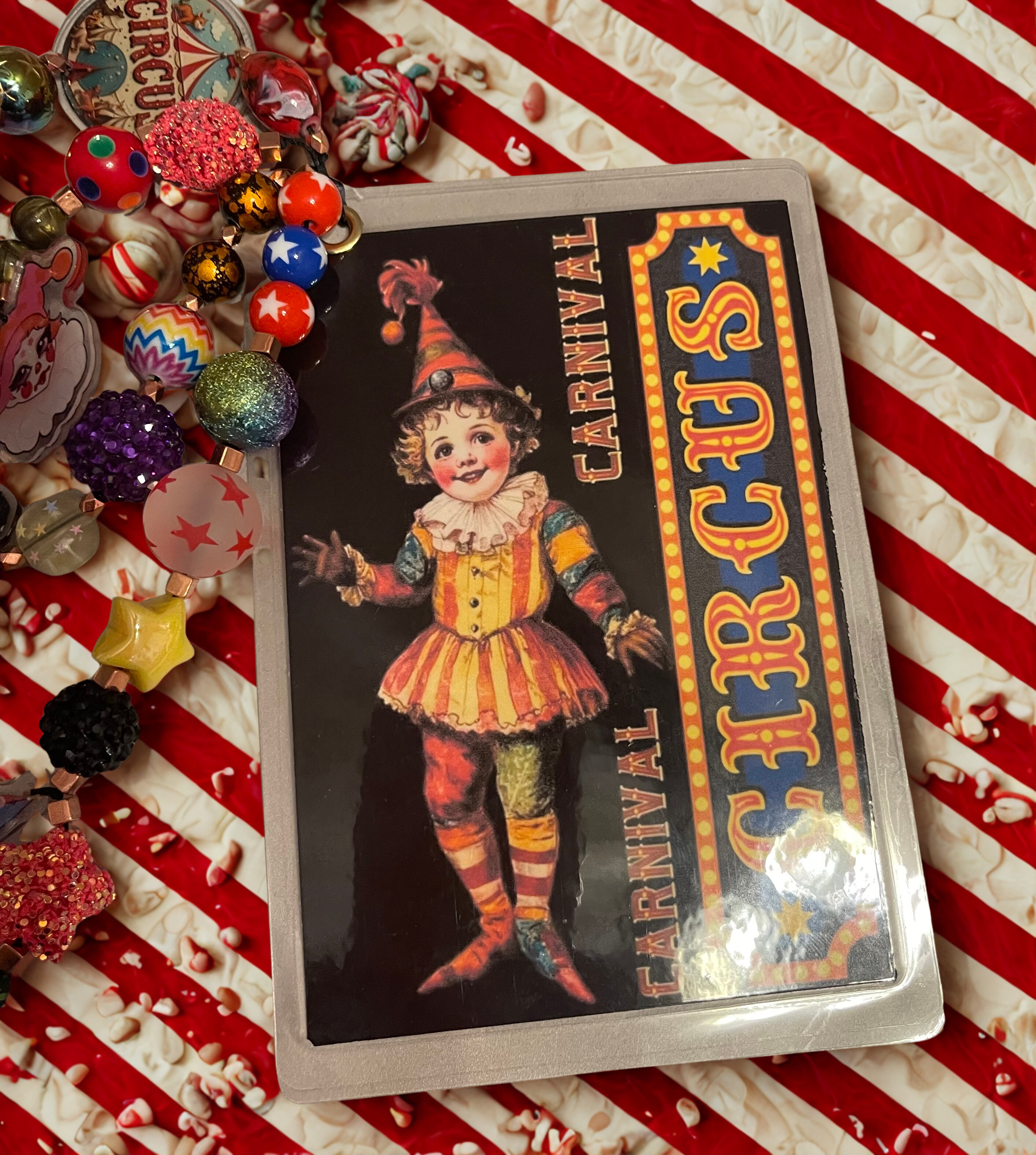Carnival Handmade Junk Journal Charm - Vintage Beaded Bookmark Charm, Planner Accessory