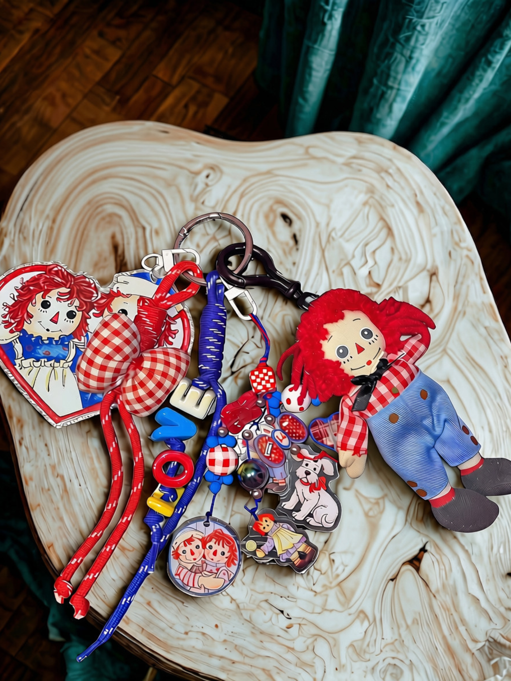 Rag Doll Plush Loaded Bag Charm – Chunky "LOVE" Paracord Keychain with Gingham Accents