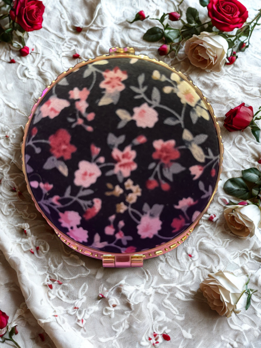 Floral Compact Make-up Mirrors – Portable Retro Foldable Mirror