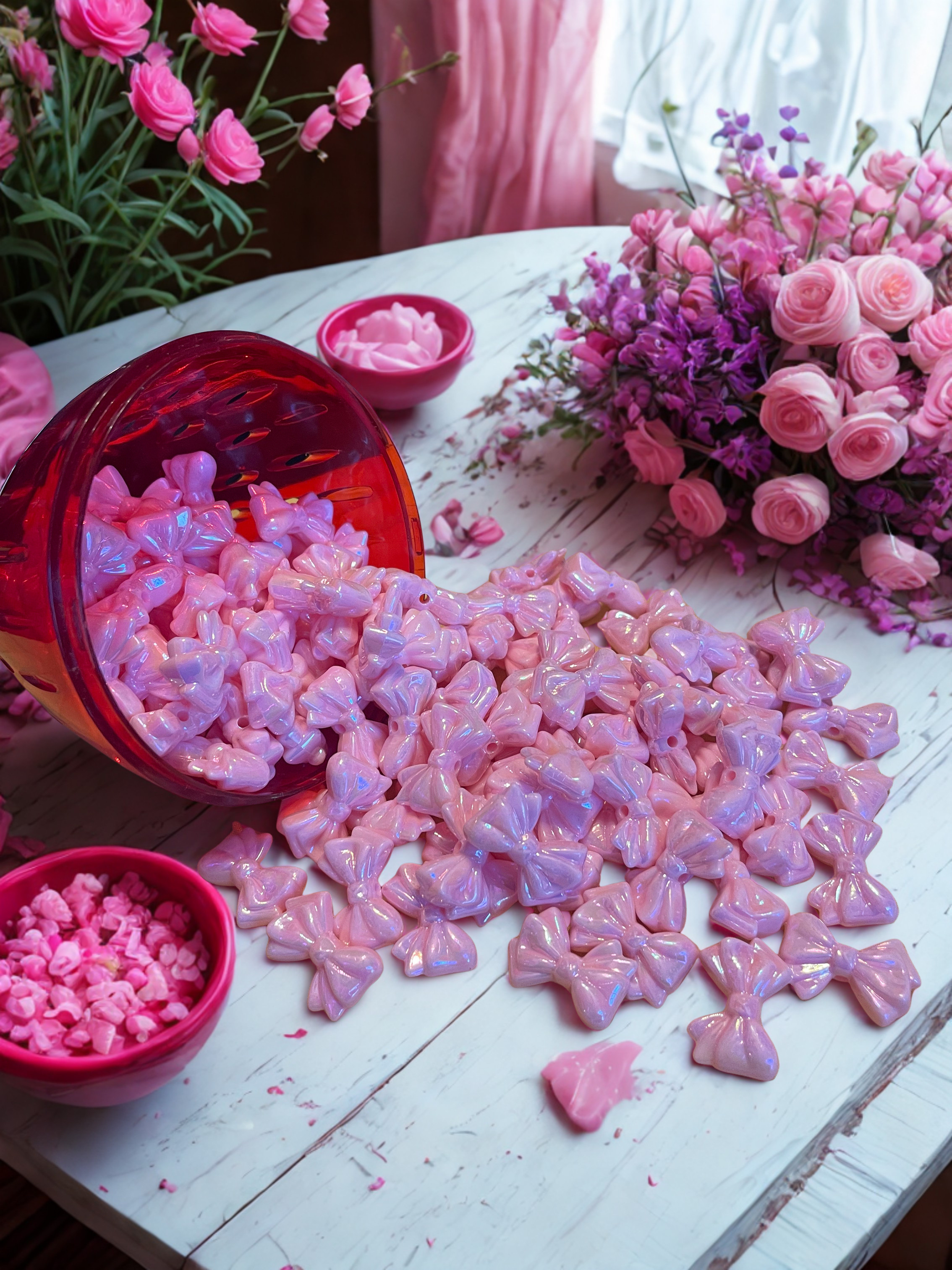 Pink Bow Beads | Coquette Aesthetic 3D Acrylic Ribbon Beads