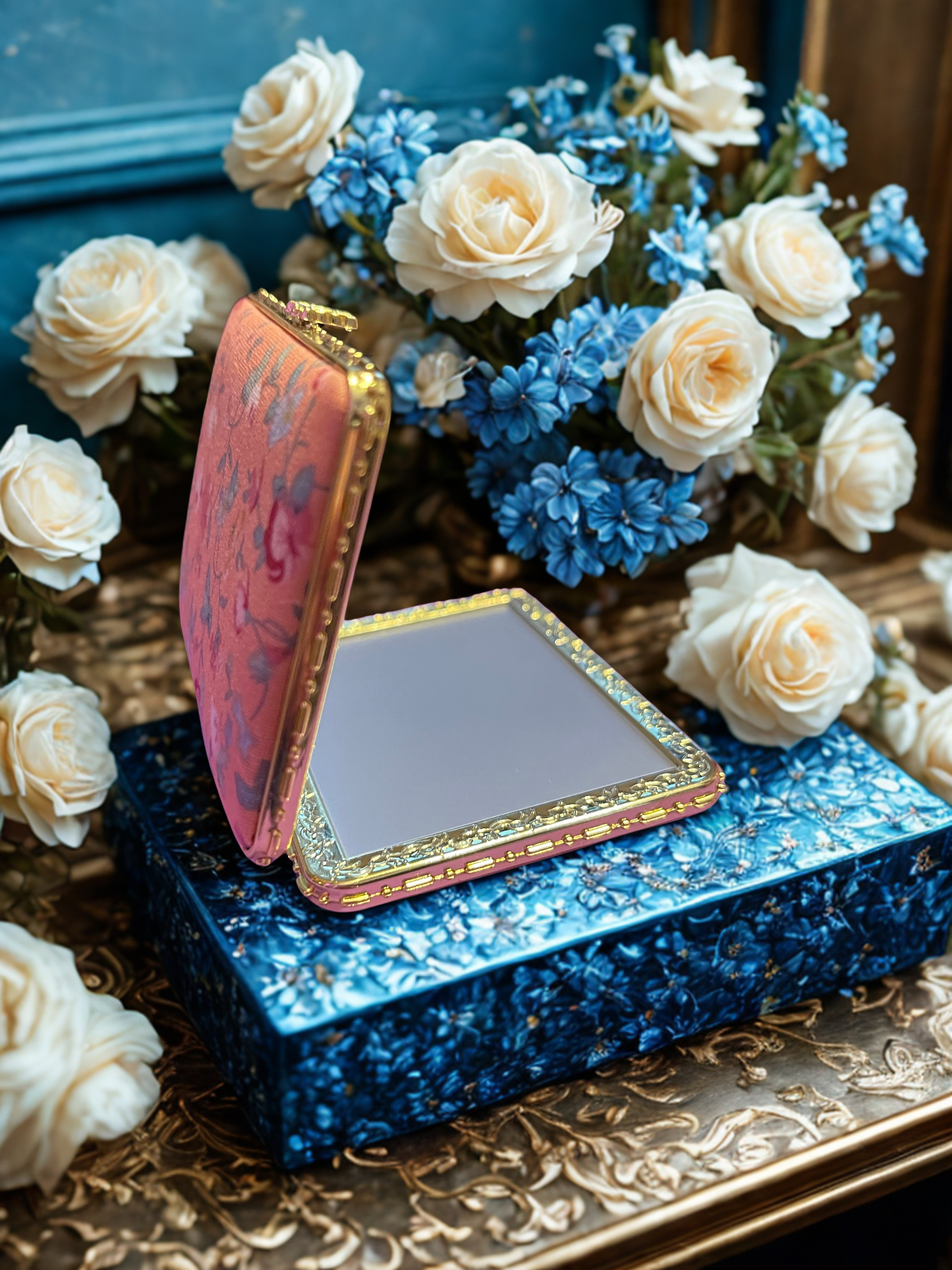 Floral Compact Make-up Mirrors – Portable Retro Foldable Mirror