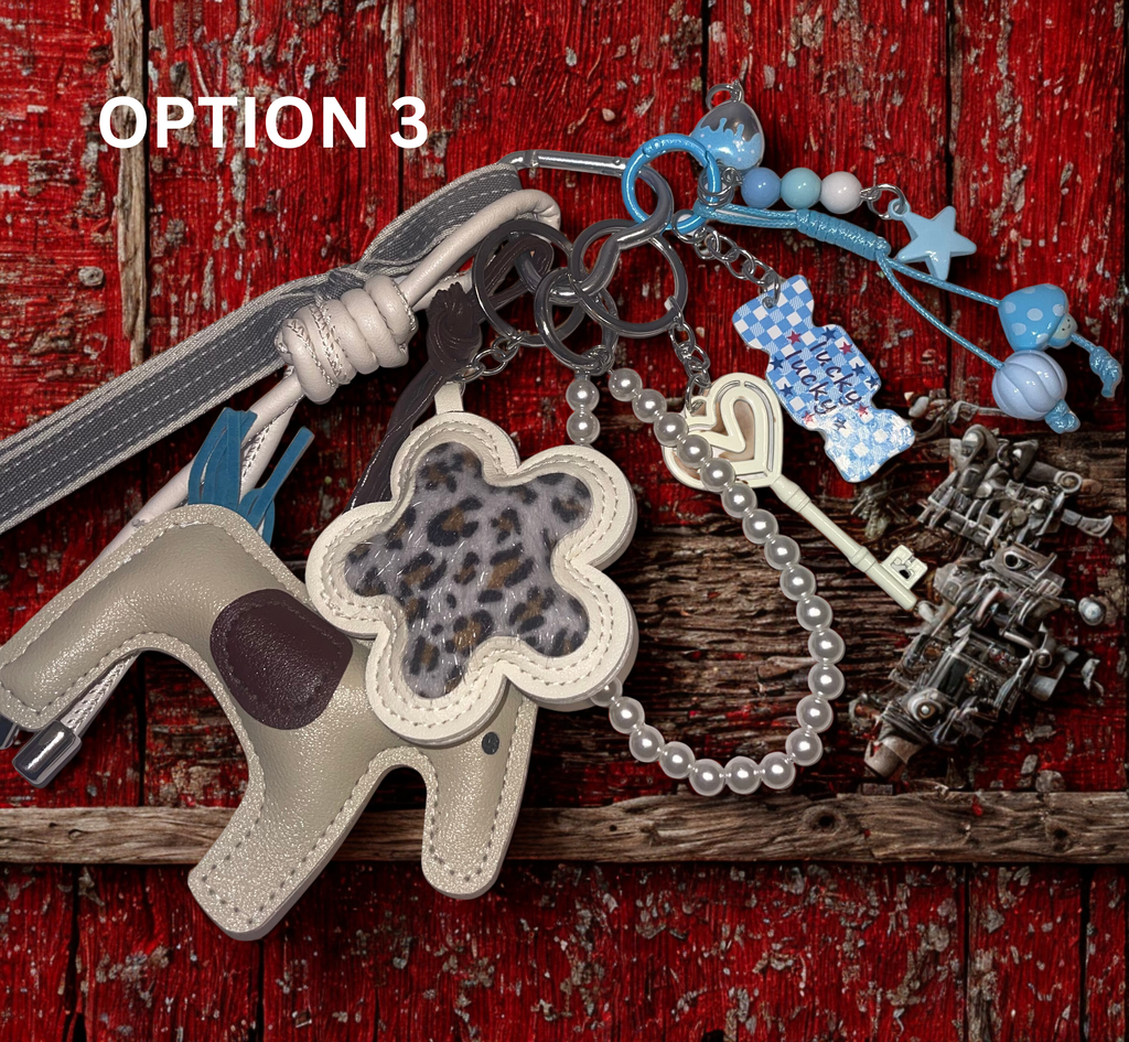 Horse Handmade Bag Charm - Faux Leather Horse Purse Charm with Ribbon & Charms, Handbag Accessory
