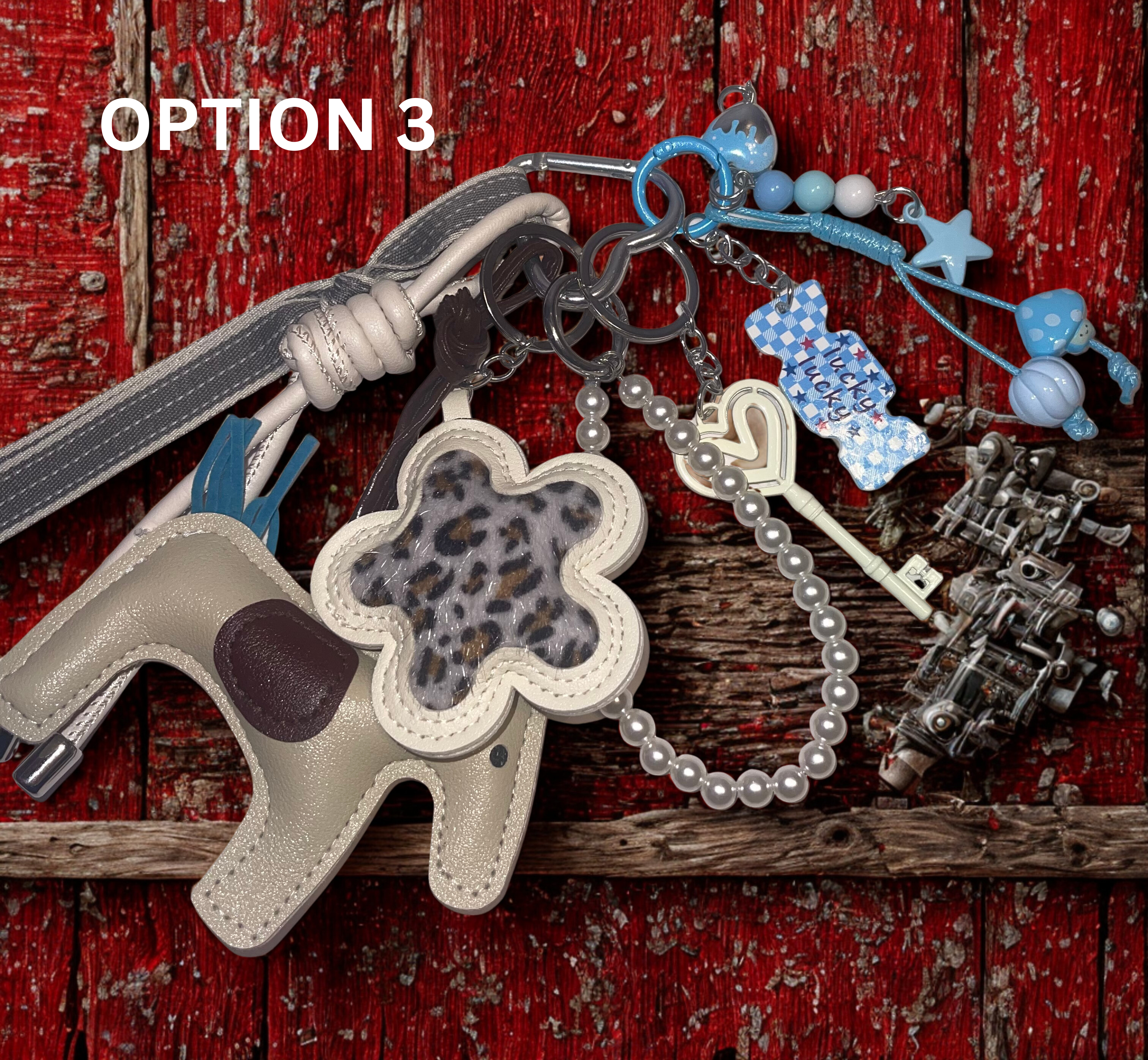 Horse Handmade Bag Charm - Faux Leather Horse Purse Charm with Ribbon & Charms, Handbag Accessory