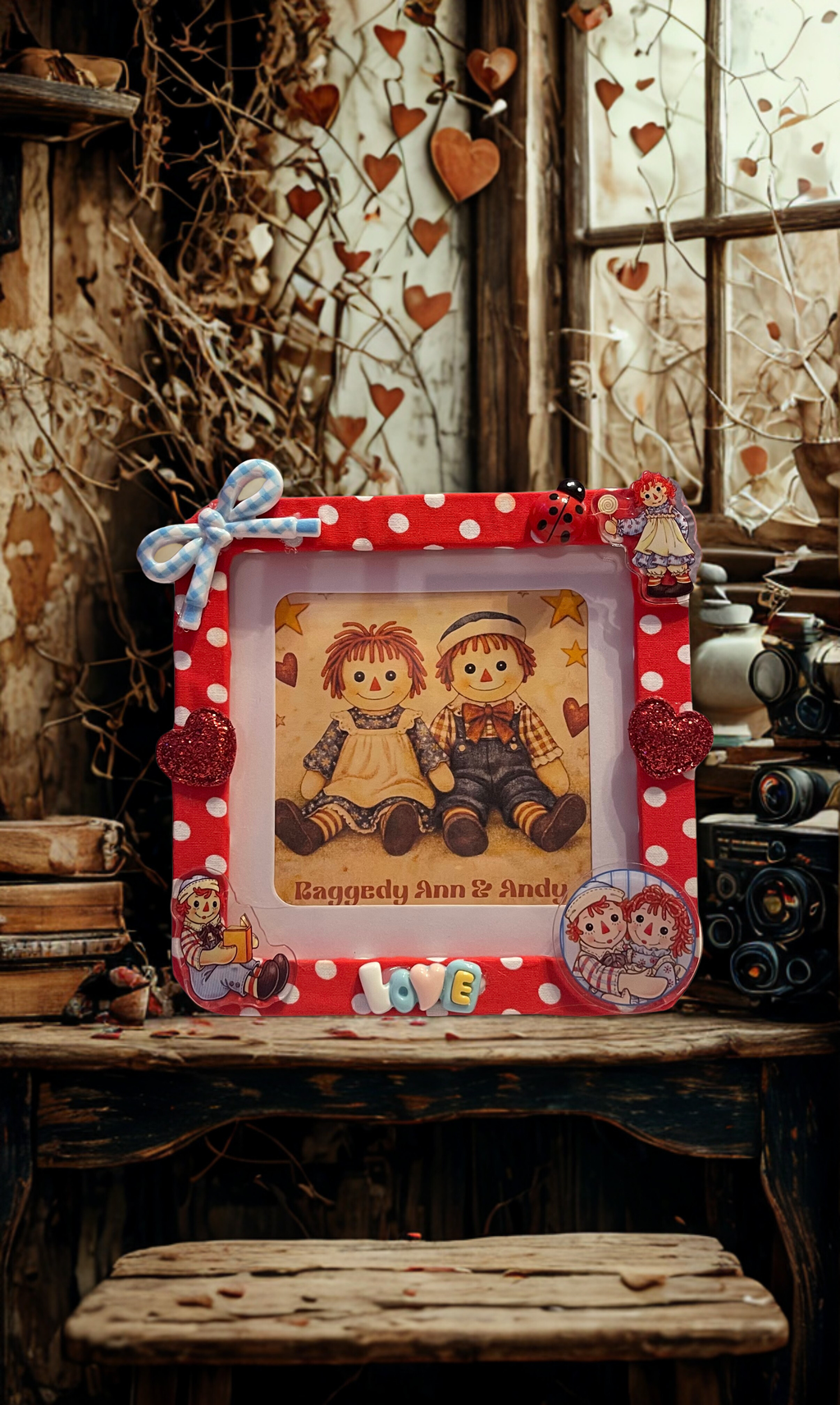 Embellished Character Photo Frame - Handmade Fabric & Bead Decorated Frame in Strawberry Shortcake, Raggedy Ann & Pooh, Unique Gift