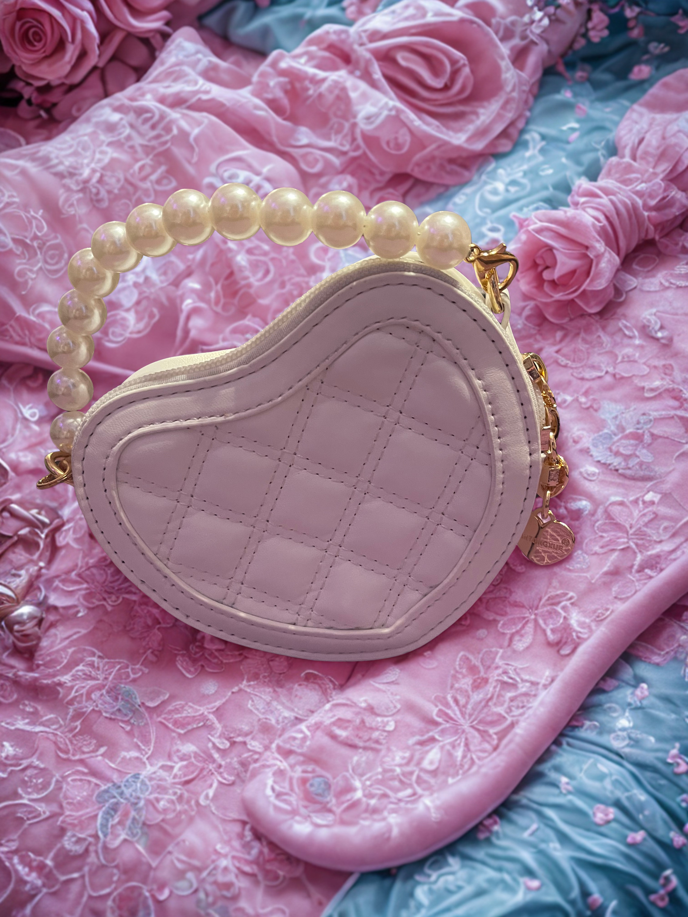 Mini Embroidered Heart Shaped Crossbody with Faux Pearl Handle - Selective Find
