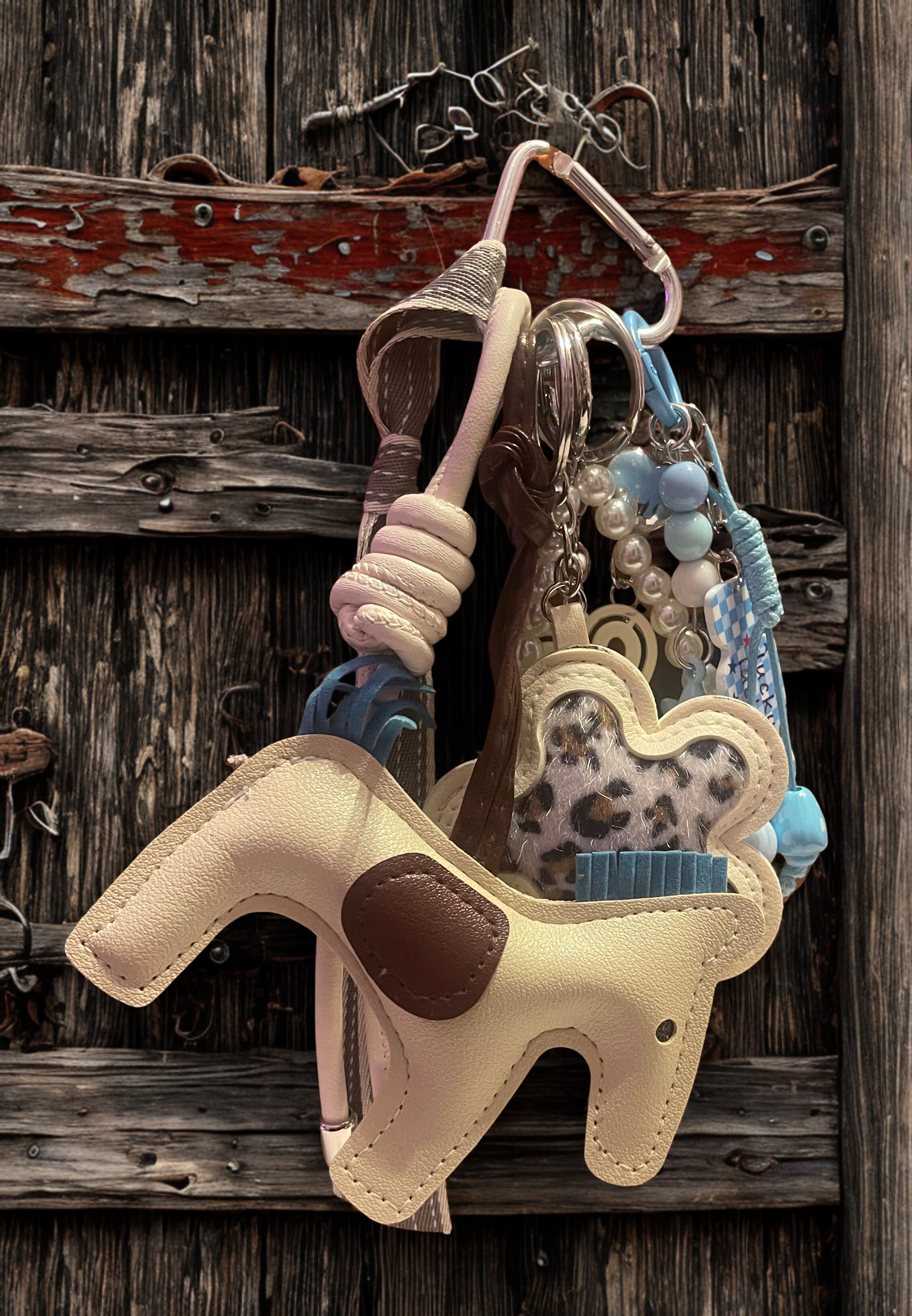 Horse Handmade Bag Charm - Faux Leather Horse Purse Charm with Ribbon & Charms, Handbag Accessory