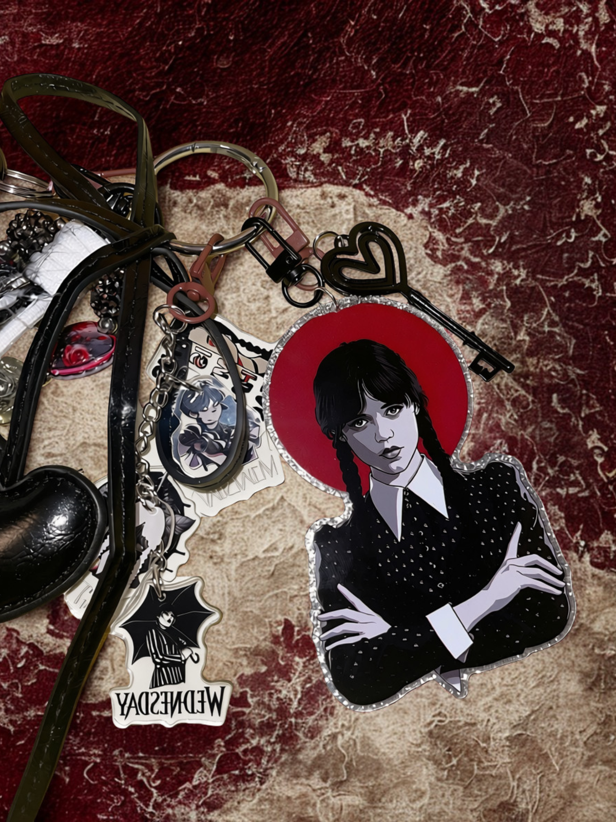 Goth Girl Acrylic Bag Charm & Multi-Layered Purse Keychain