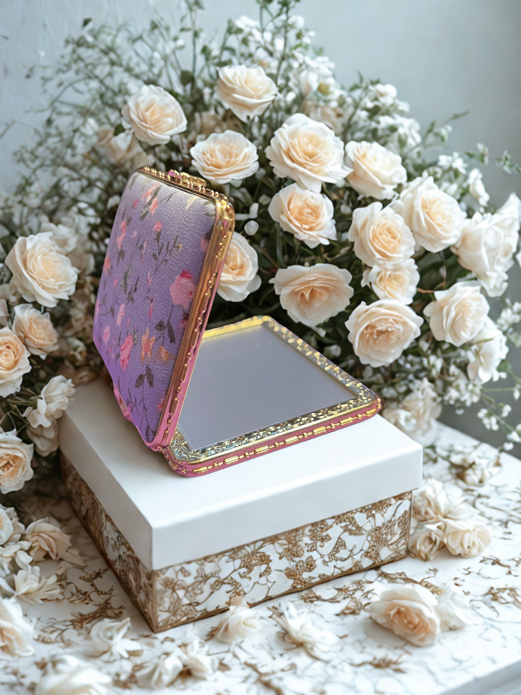 Floral Compact Make-up Mirrors – Portable Retro Foldable Mirror