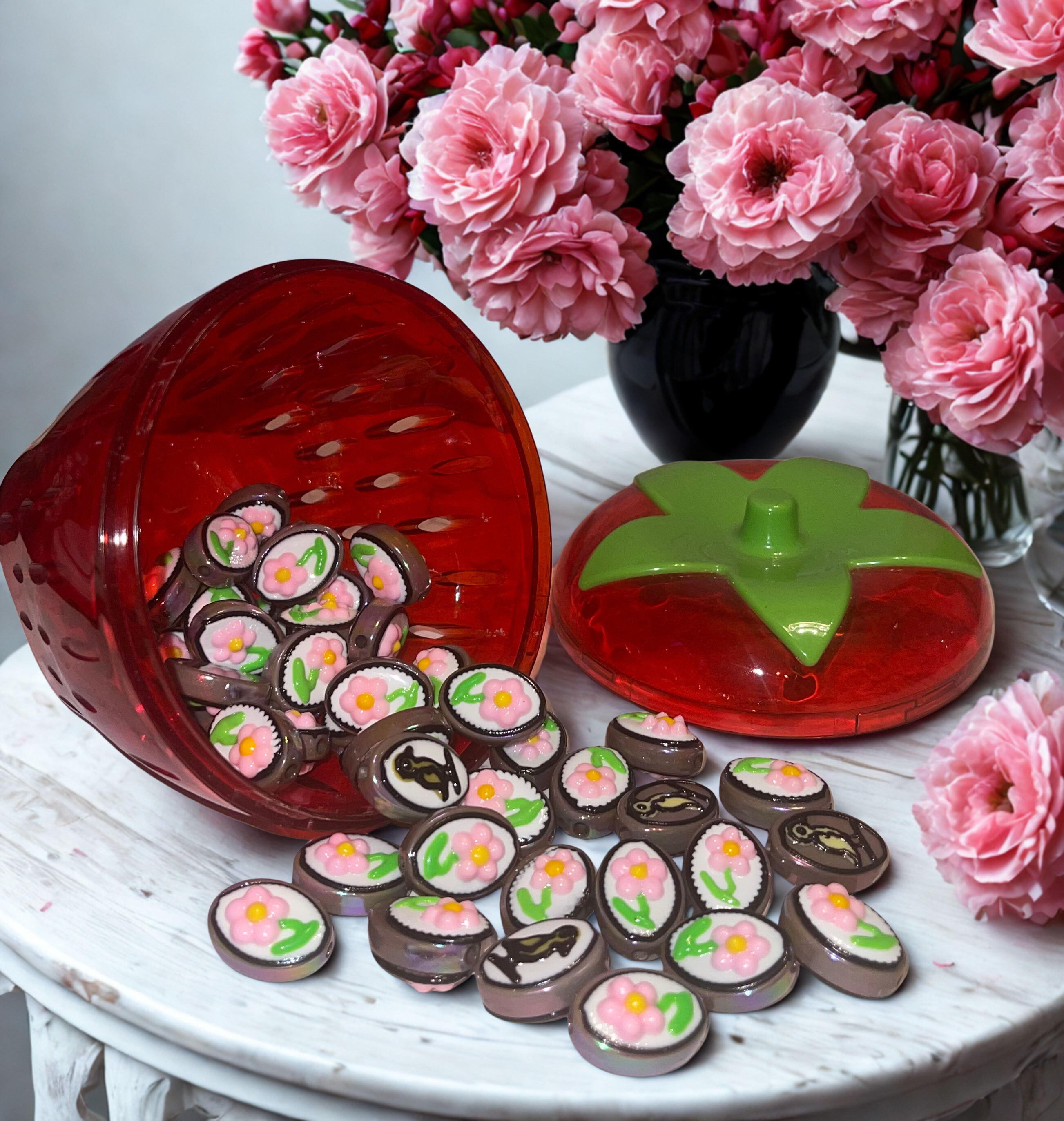 Acrylic Flower Beads - 25mm Flower & Bird Design Beads in 4 Color Options for DIY Crafts & Jewelry Making, 10 Per Pack