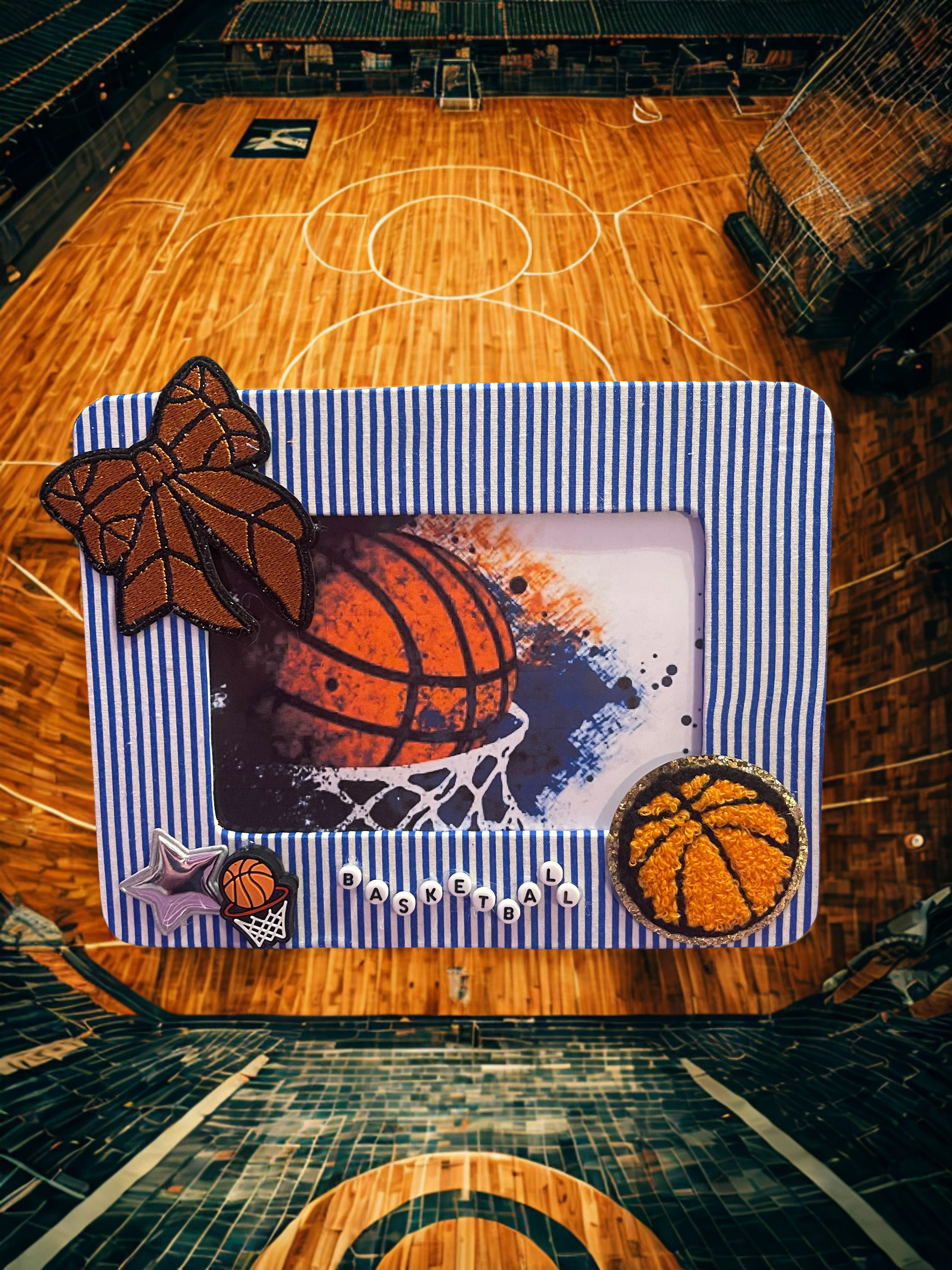 Embellished Sports Photo Frame - Handmade Fabric & Bead Decorated Wood Frame, 4x6 Photo, Sports Fan Gift