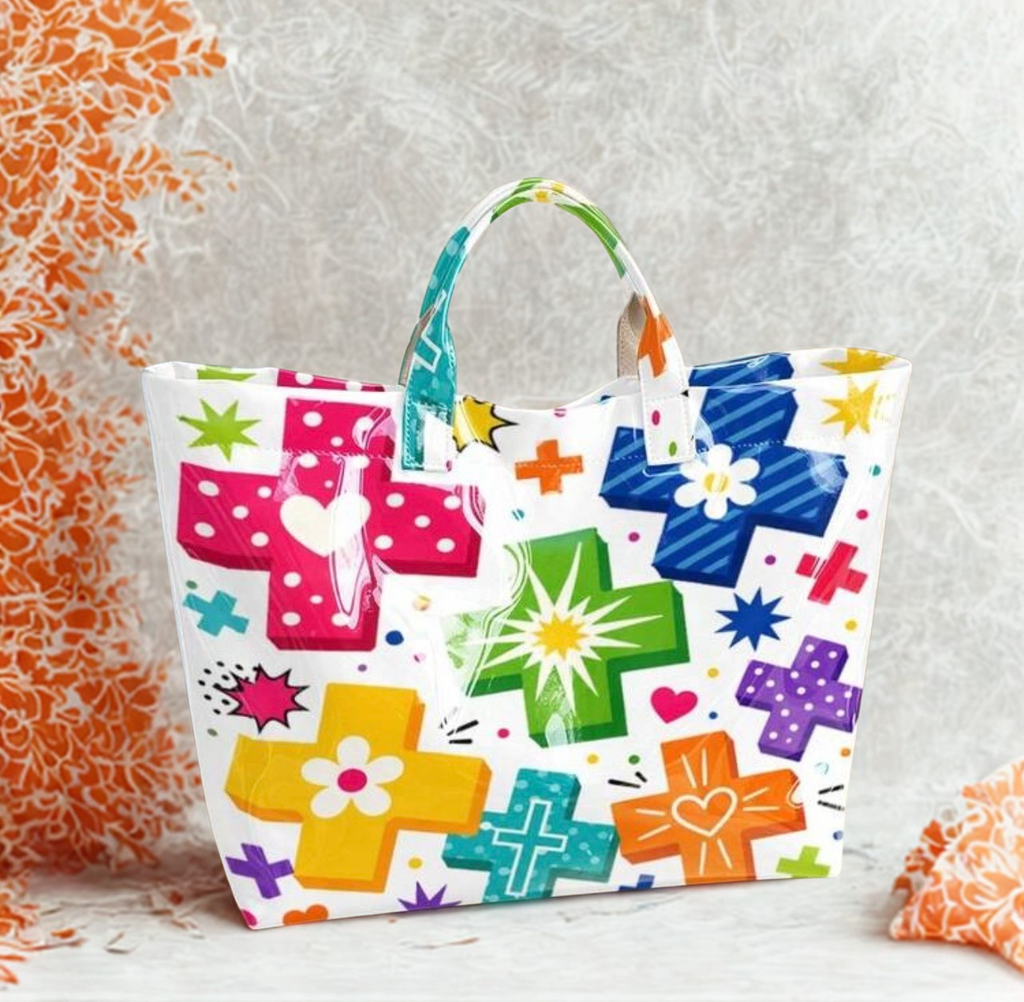 Cartoon Contrast Cross Tote Bag – Large Transparent PVC Waterproof