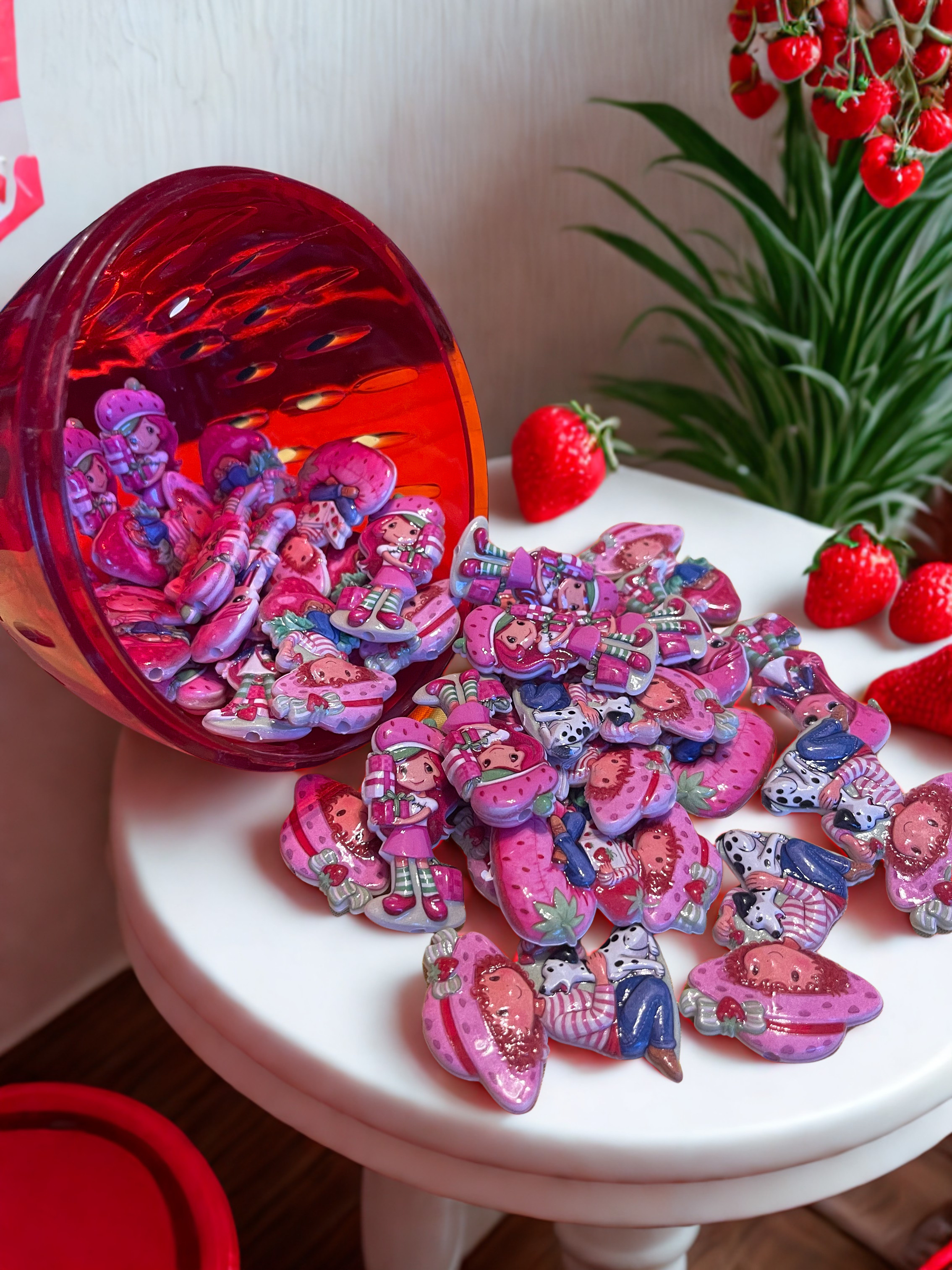 Strawberry Girl Figure Acrylic Beads | 80s Retro Character Beads