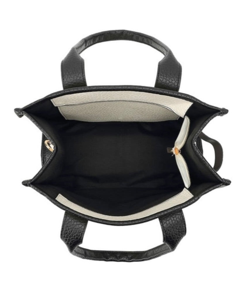 Double Color Block Tote Bag – Structured Vegan Leather Shoulder Bag- 3 Color Options