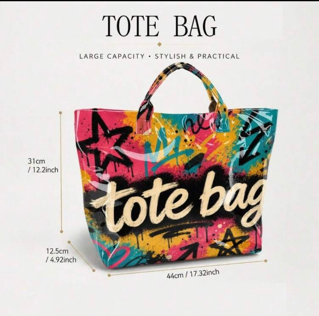 Street Graffiti Splash Ink Tote Bag – Large PVC Waterproof Shoulder Bag