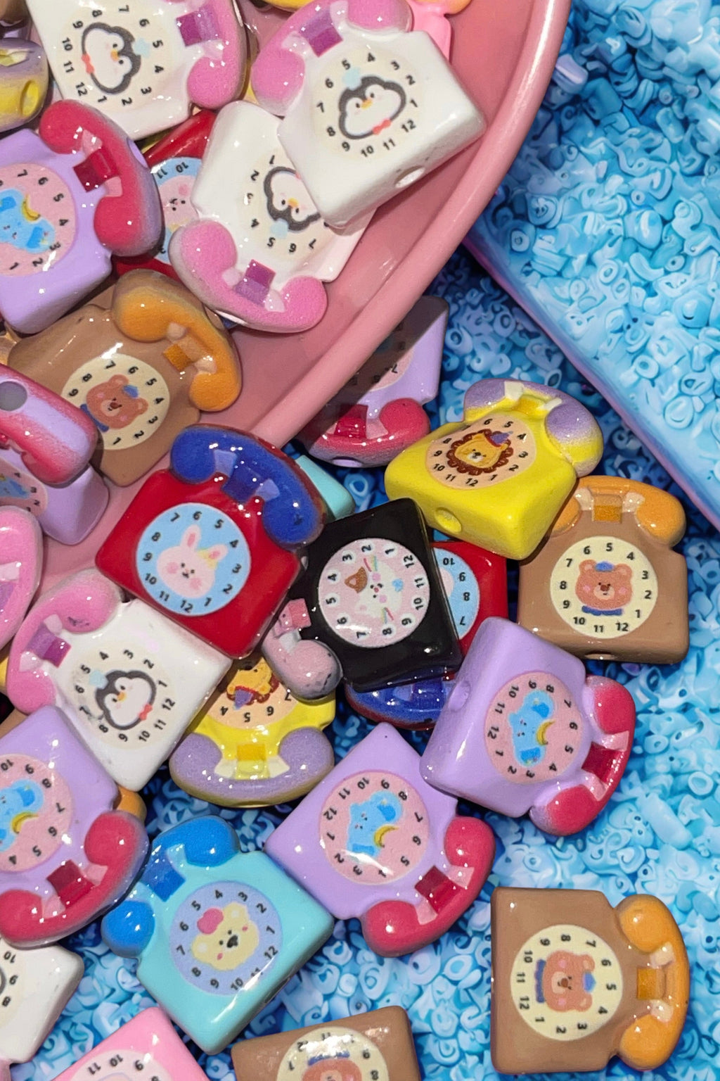 Kawaii rotary phone bead charms in mixed colors