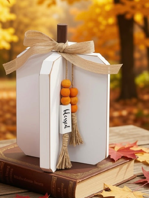 Blessed White Wooden Interlocking Pumpkin