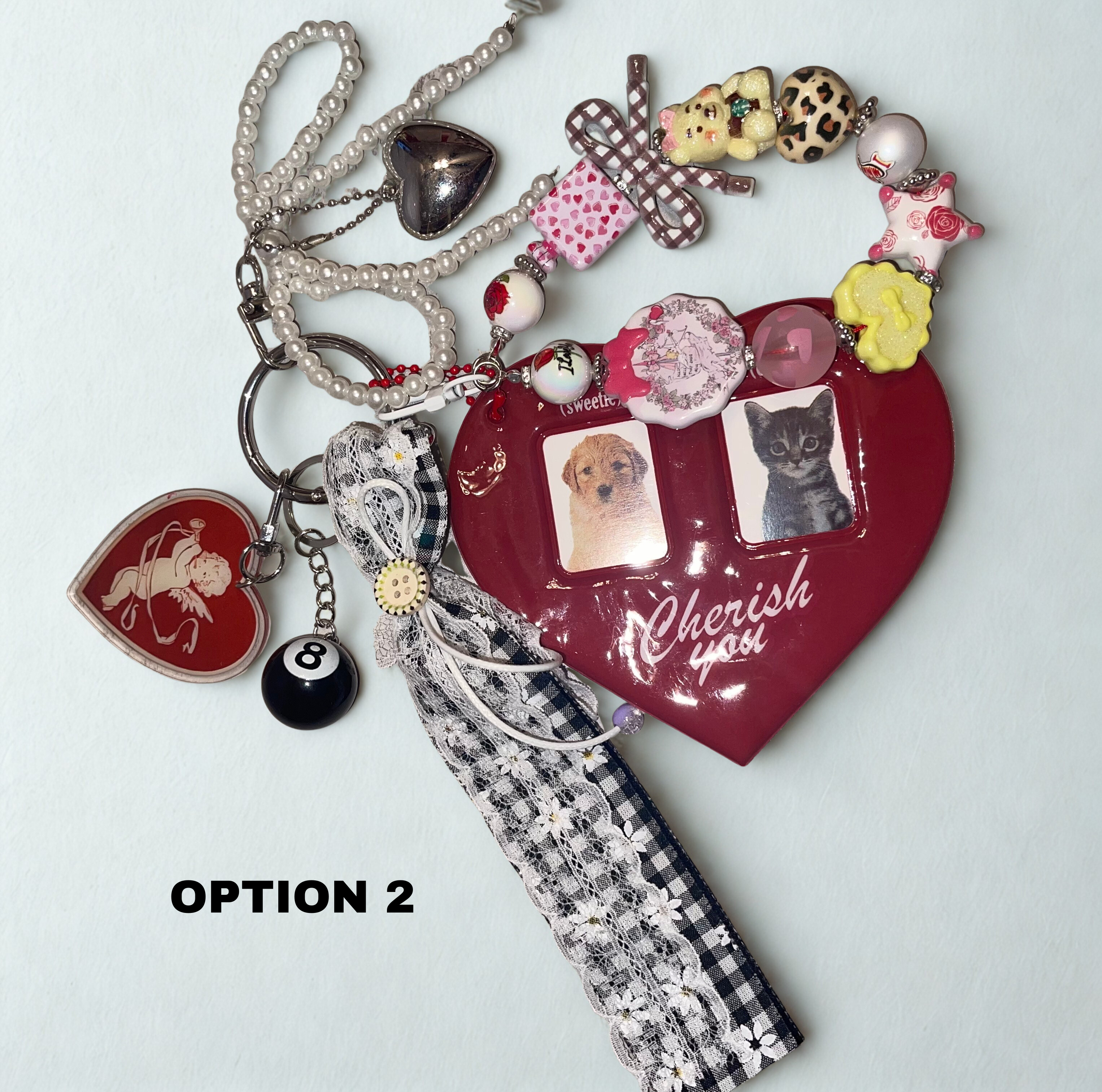 Heart Photo Slot Handmade Bag Charm - Personalized Purse Charm with 2 Photo Slots, Keepsake Handbag Accessory