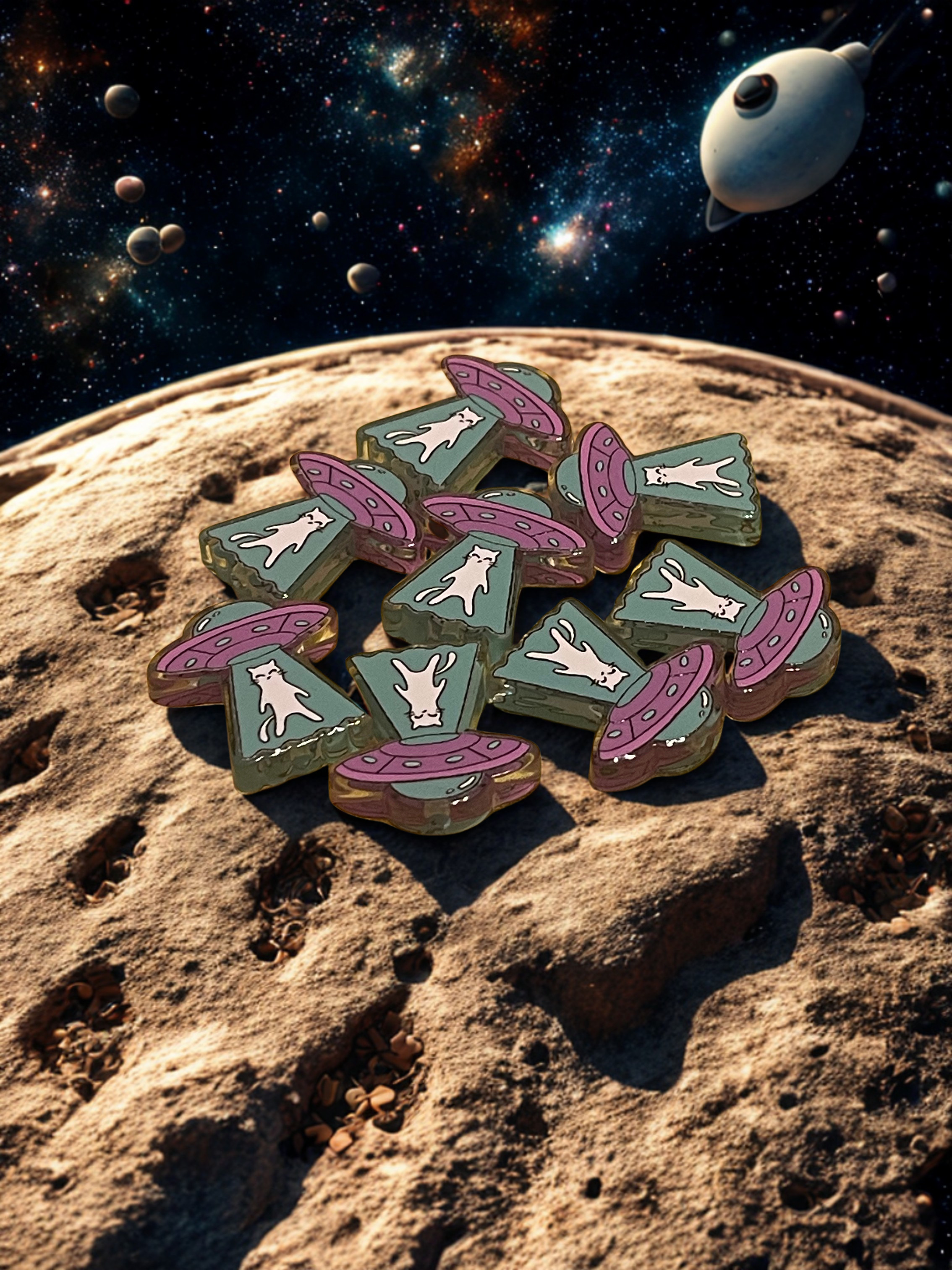 Alien & UFO Acrylic Beads – Flat Spacer Beads for DIY Jewelry